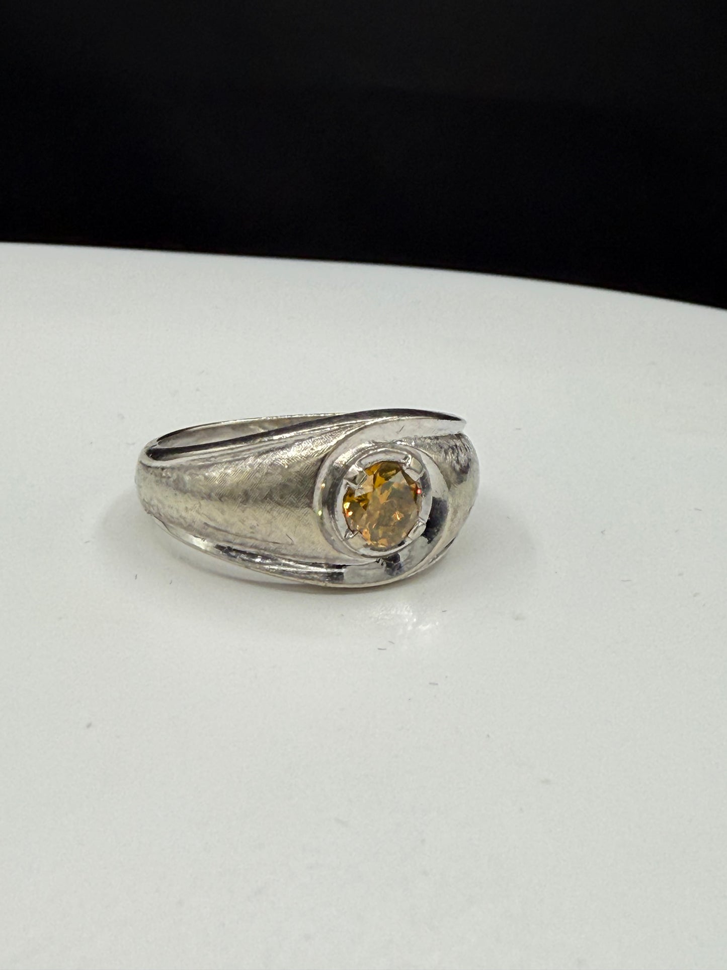 Vintage Natural Argyle Fancy Pinkish Yellow Diamond Ring | 0.50ct Untreated Diamond | 14k White Gold | Size 10.25