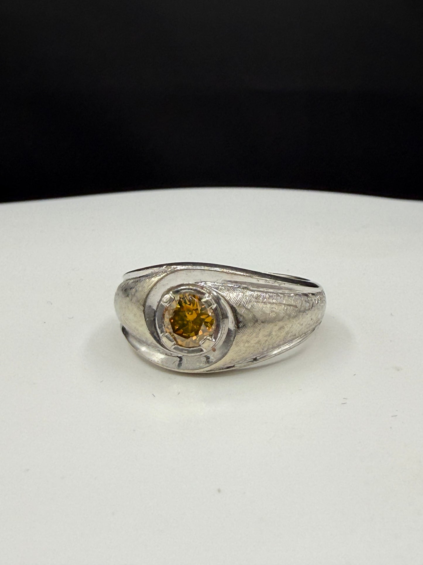 Vintage Natural Argyle Fancy Pinkish Yellow Diamond Ring | 0.50ct Untreated Diamond | 14k White Gold | Size 10.25