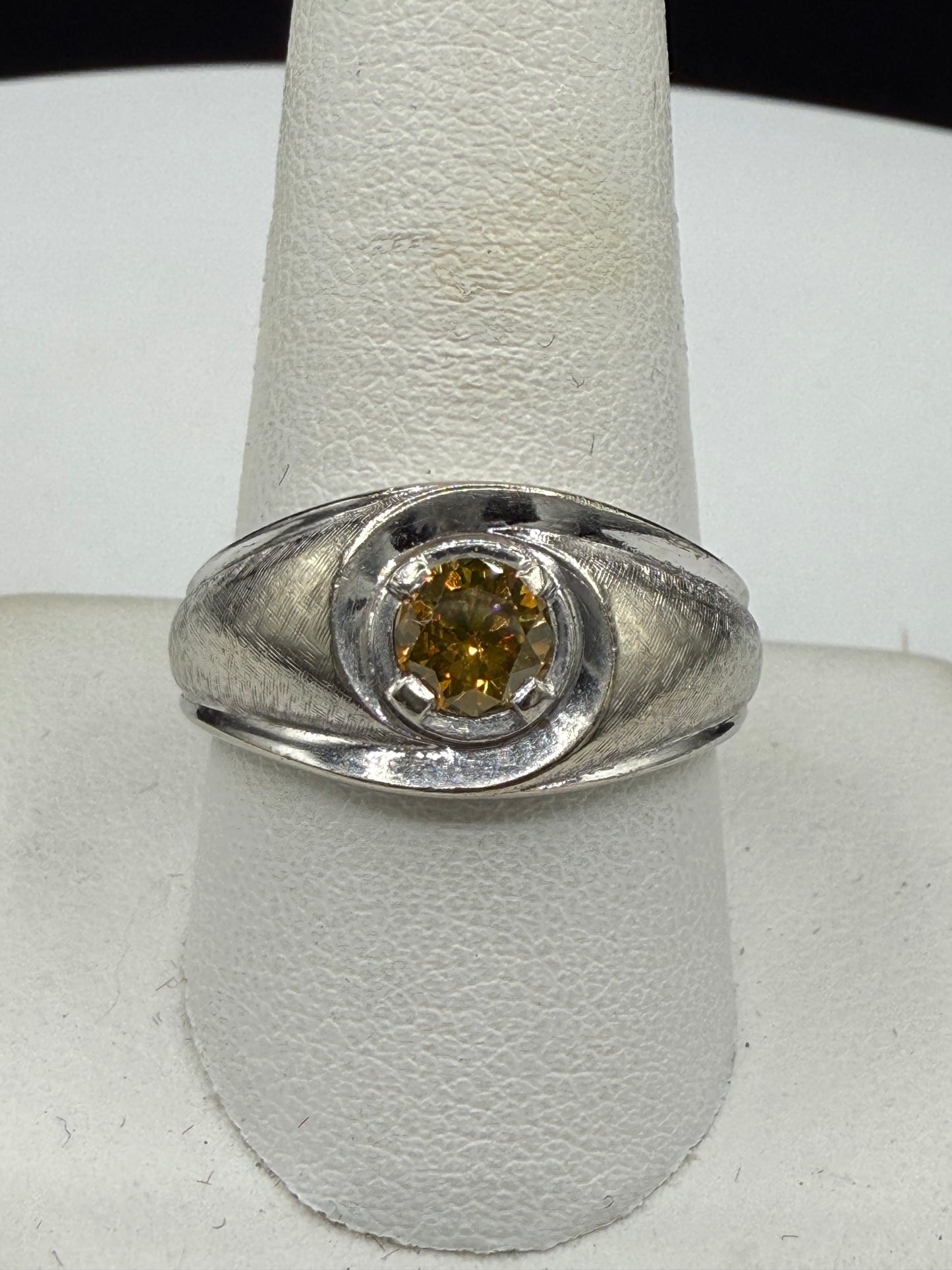 Vintage Natural Argyle Fancy Pinkish Yellow Diamond Ring | 0.50ct Untreated Diamond | 14k White Gold | Size 10.25