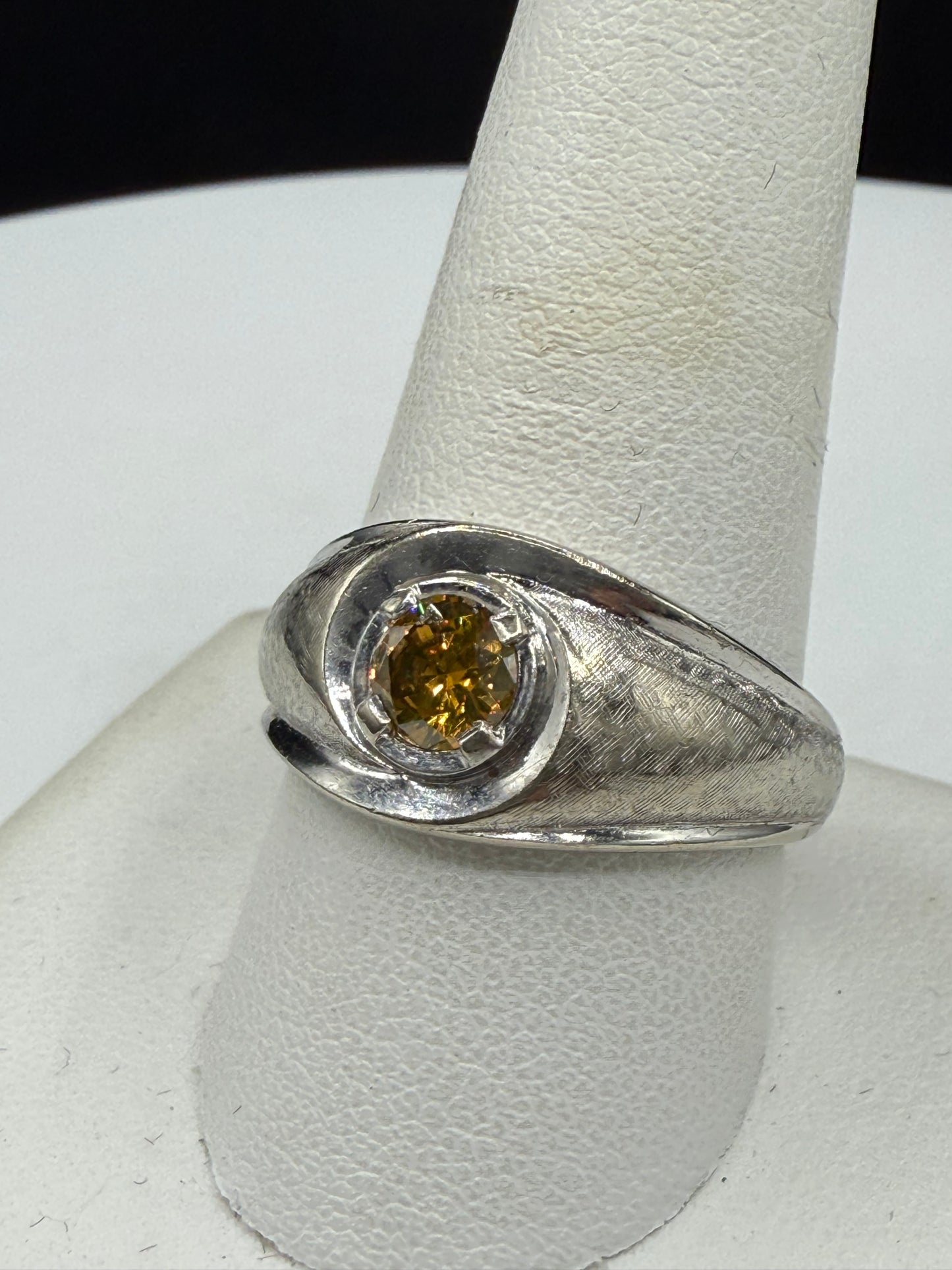 Vintage Natural Argyle Fancy Pinkish Yellow Diamond Ring | 0.50ct Untreated Diamond | 14k White Gold | Size 10.25