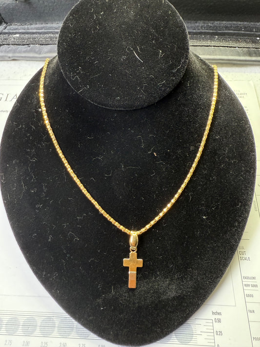 Solid 18k Tri-Color Gold Cross Pendant & Chain | 8.5g | 19” Unisex Necklace