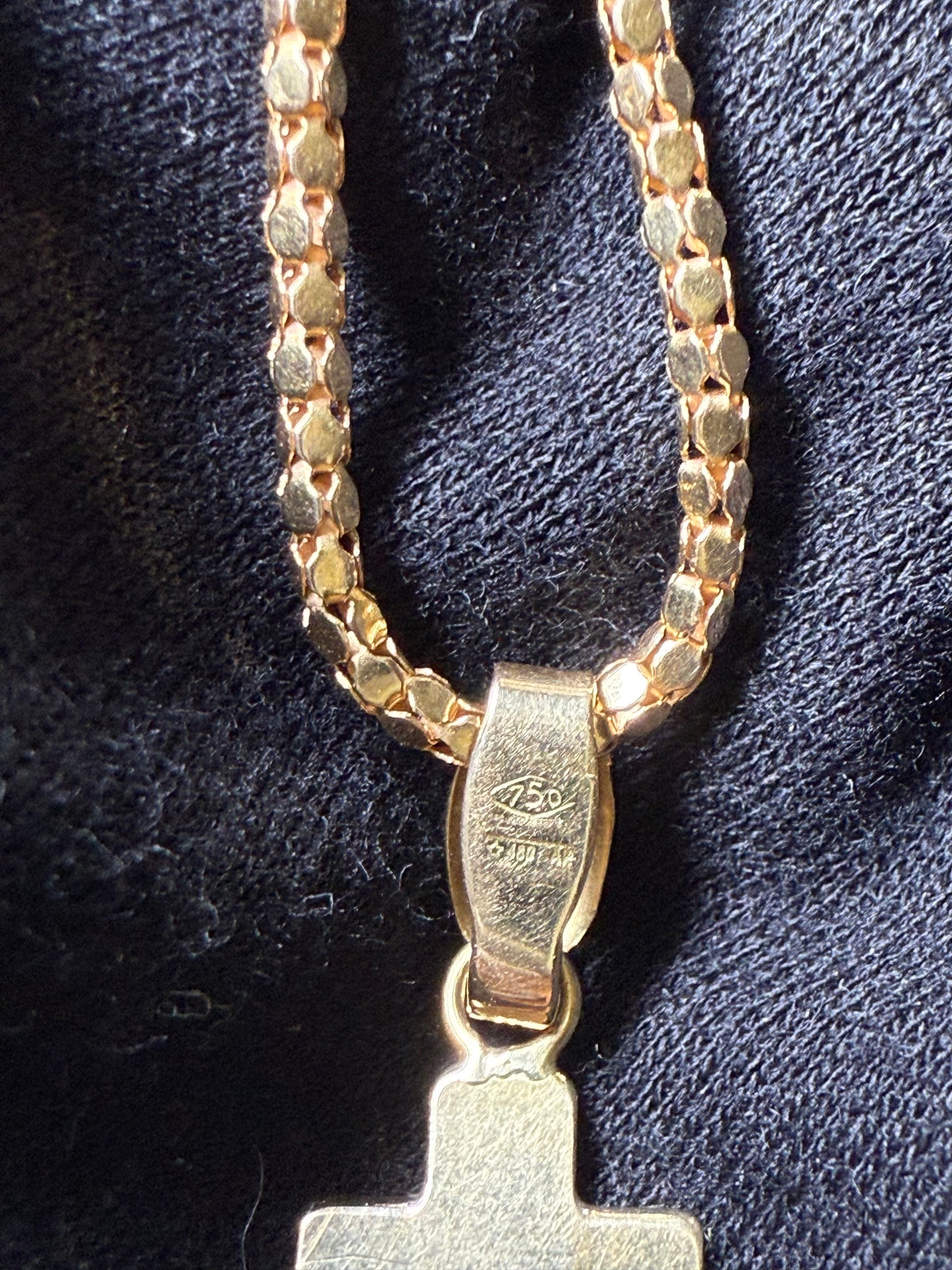 Solid 18k Tri-Color Gold Cross Pendant & Chain | 8.5g | 19” Unisex Necklace