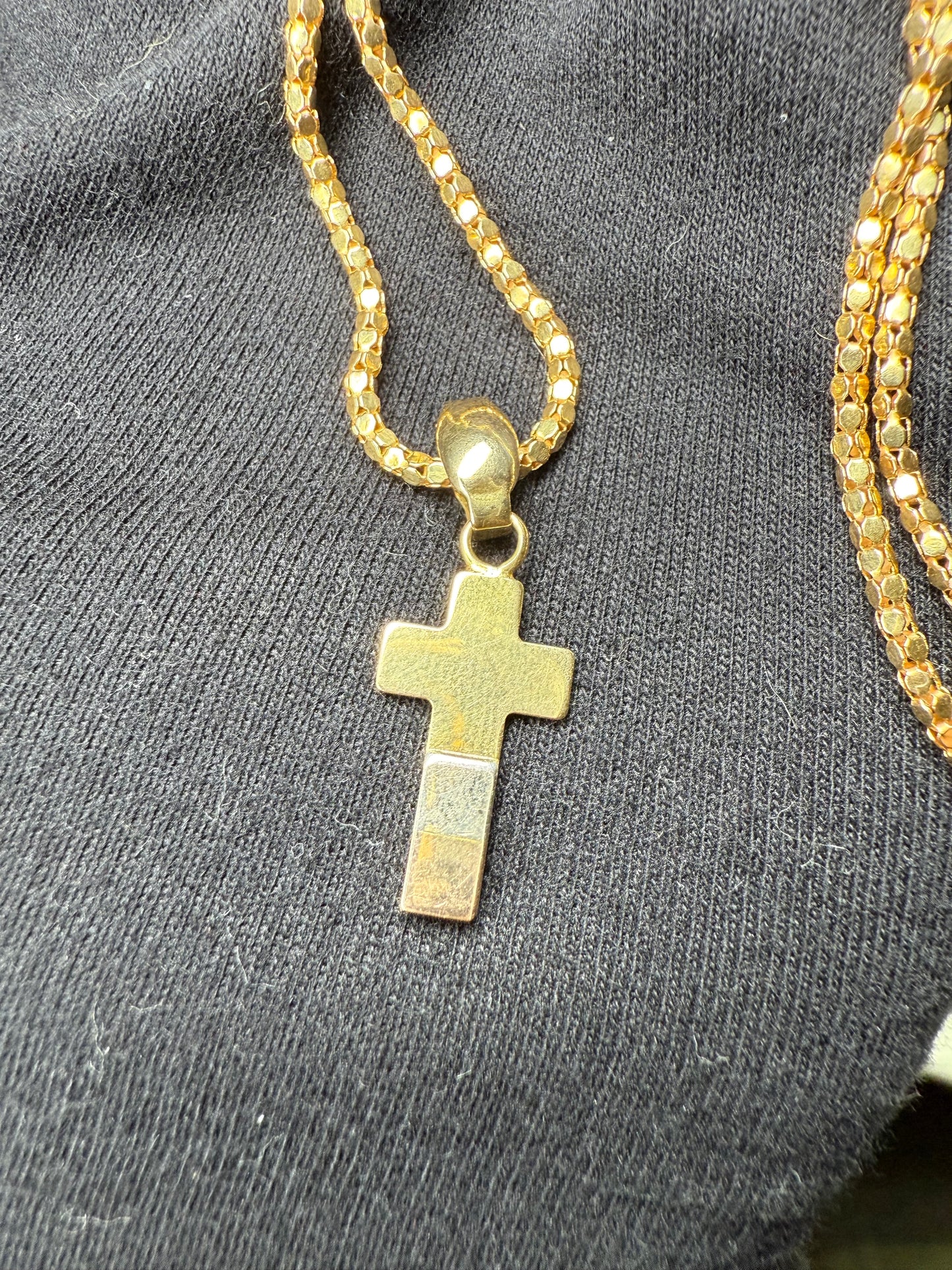 Solid 18k Tri-Color Gold Cross Pendant & Chain | 8.5g | 19” Unisex Necklace