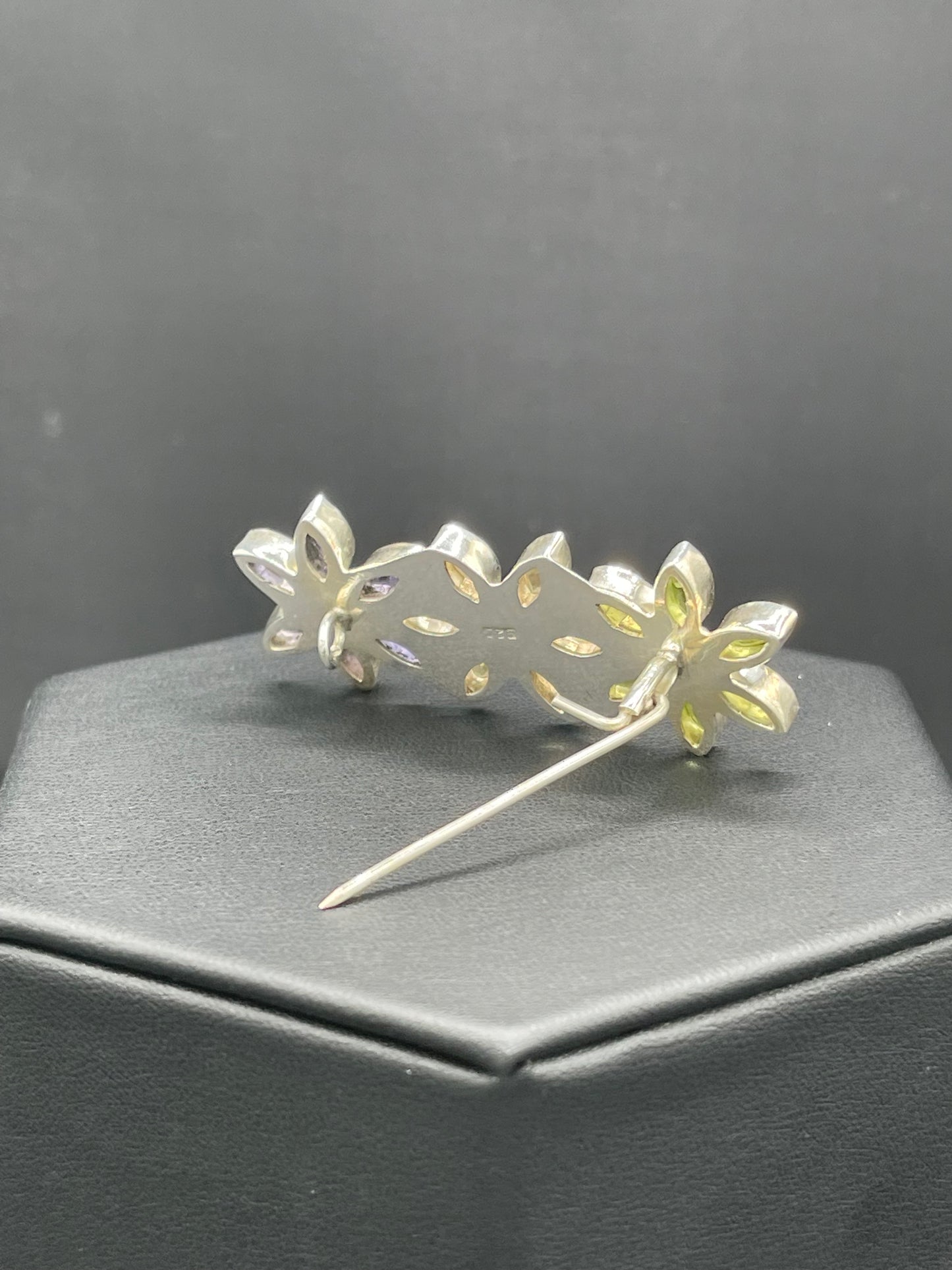 Peridot Citrine Iolite & Pearl Sterling Silver Flower Brooch / Pendant