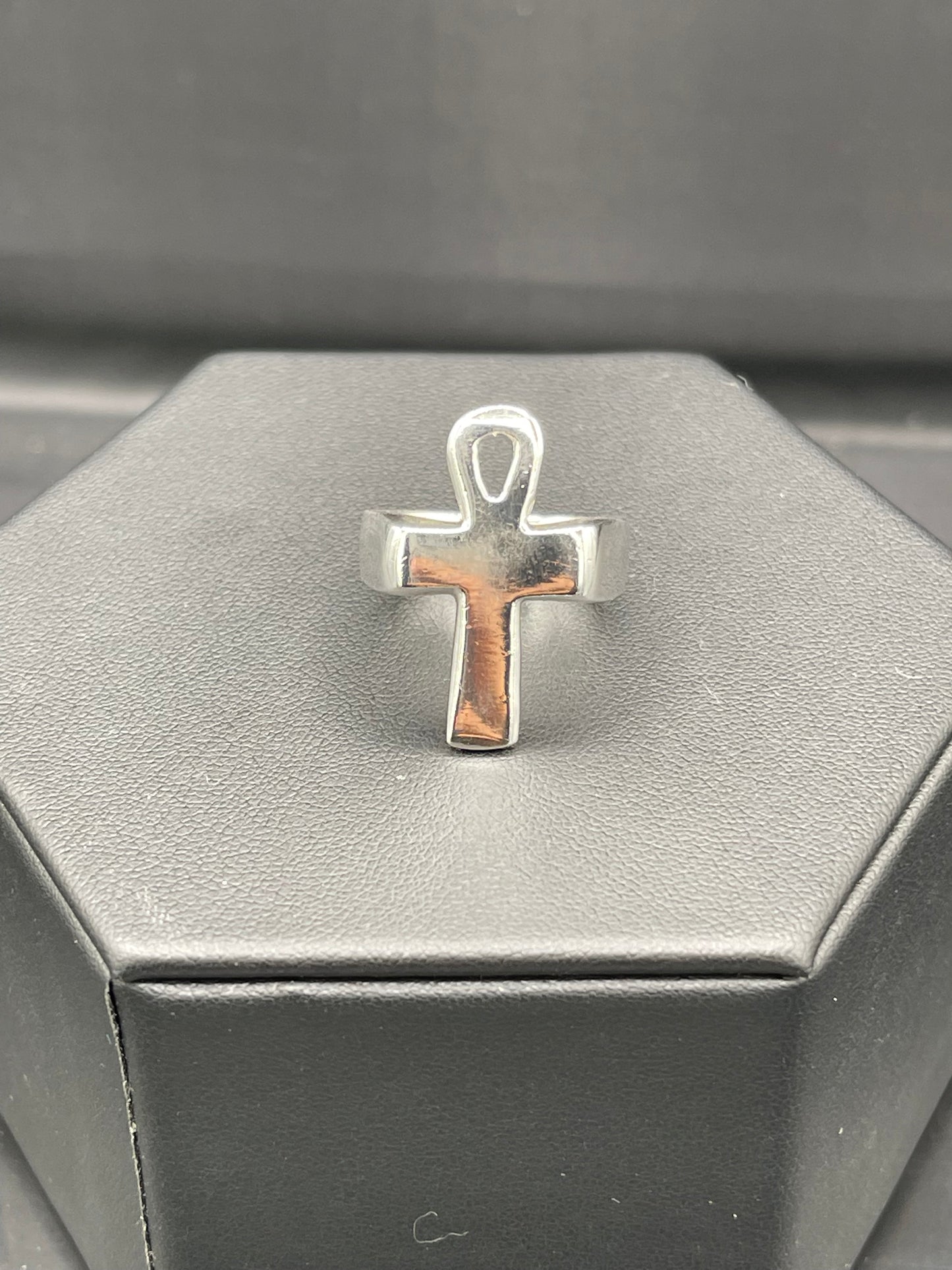 Ankh Cross Sterling Silver Ring (Size 11)