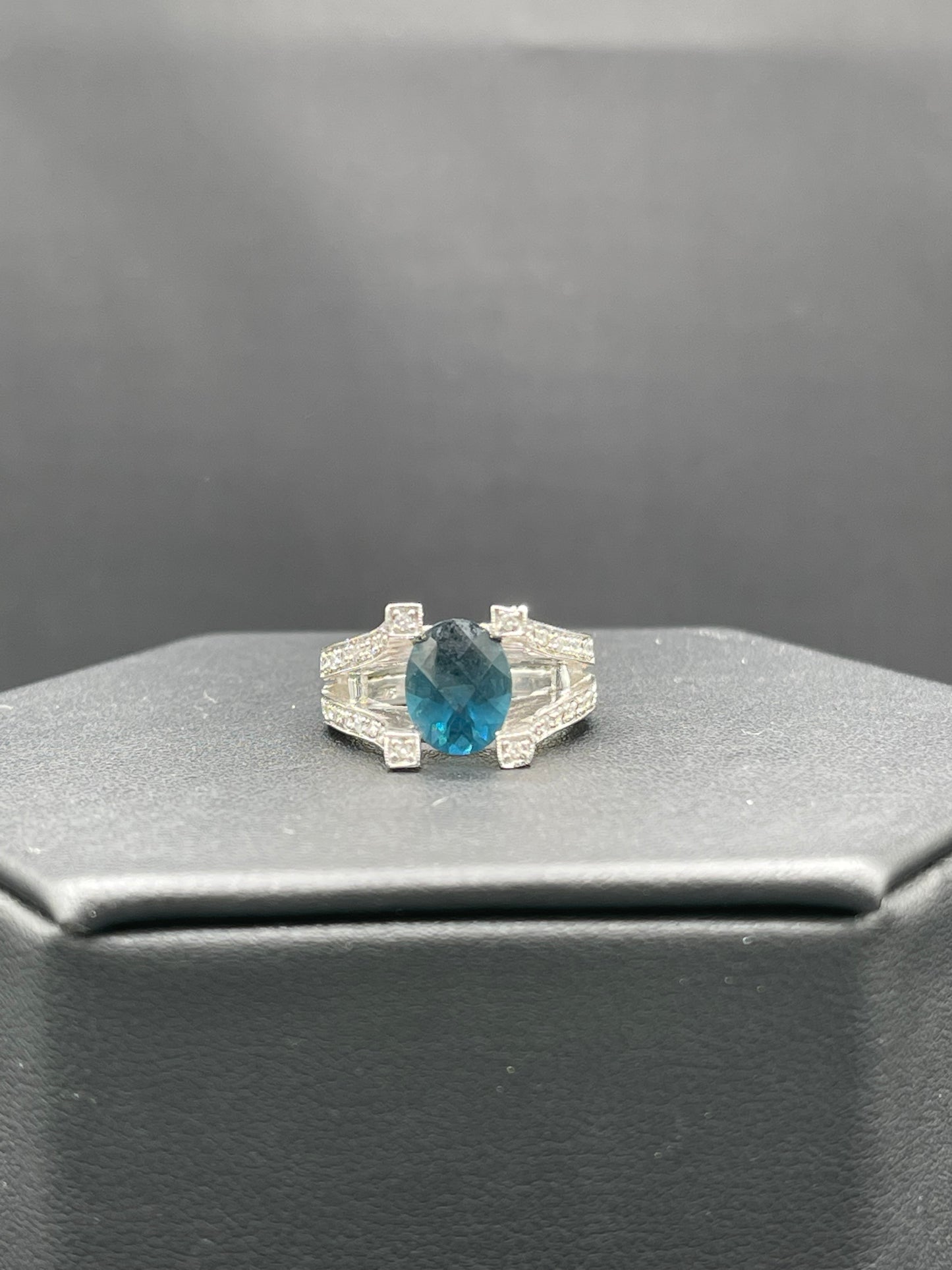 Lab Grown Sapphire & CZ Sterling Silver Ring (Size 6.25)