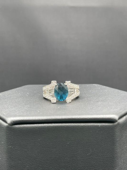 Lab Grown Sapphire & CZ Sterling Silver Ring (Size 6.25)