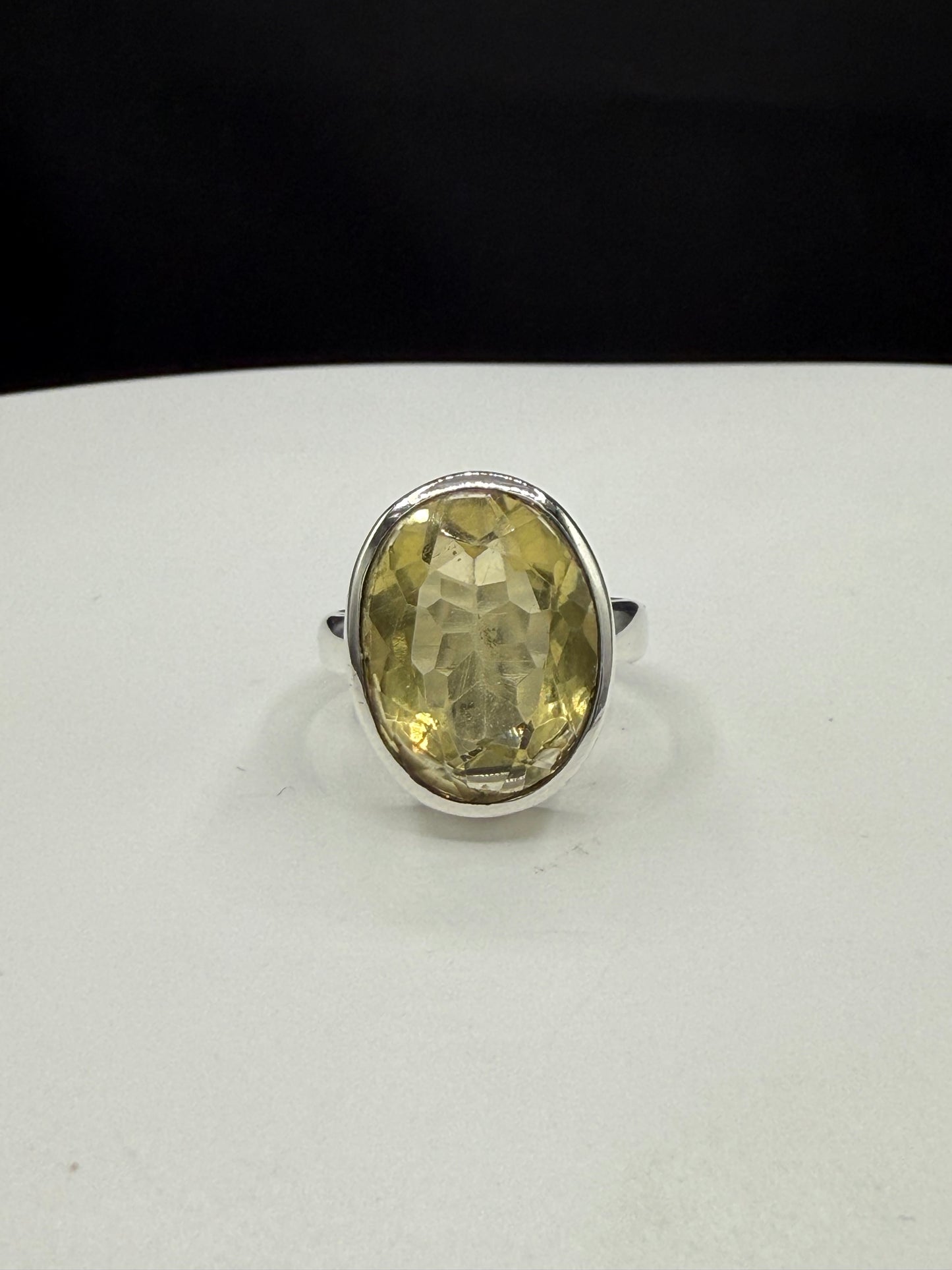 Natural Lemon Citrine Sterling Silver Bezel Set Handmade Ring | Size 7