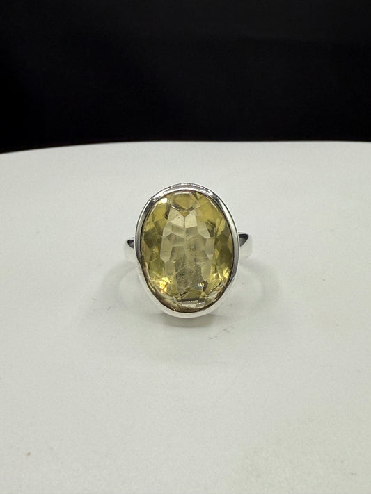 Natural Lemon Citrine Sterling Silver Bezel Set Handmade Ring | Size 7