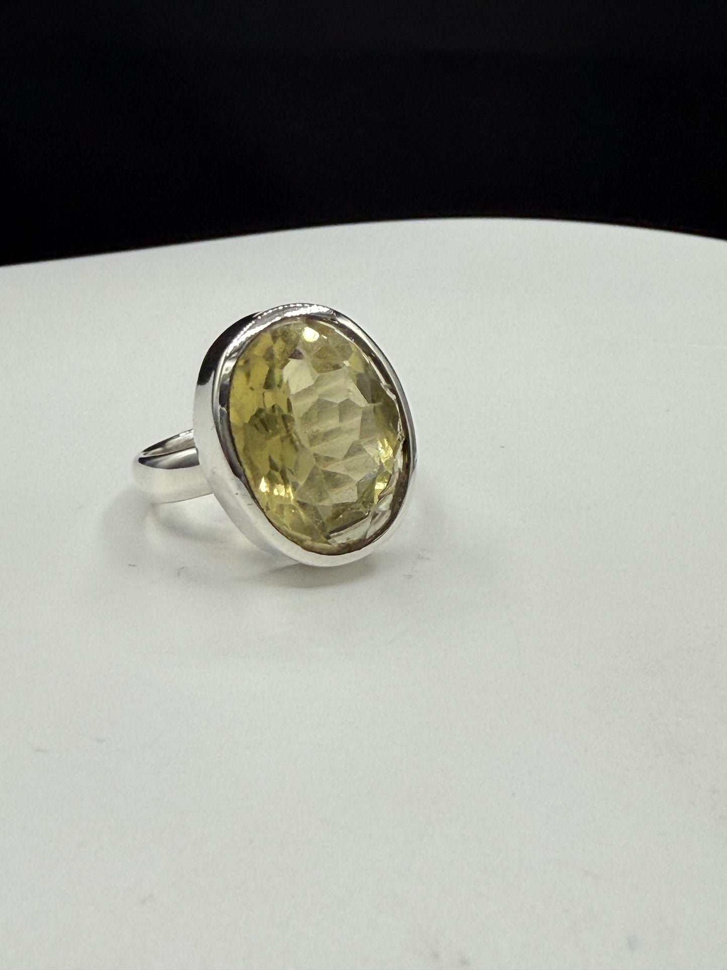 Natural Lemon Citrine Sterling Silver Bezel Set Handmade Ring | Size 7