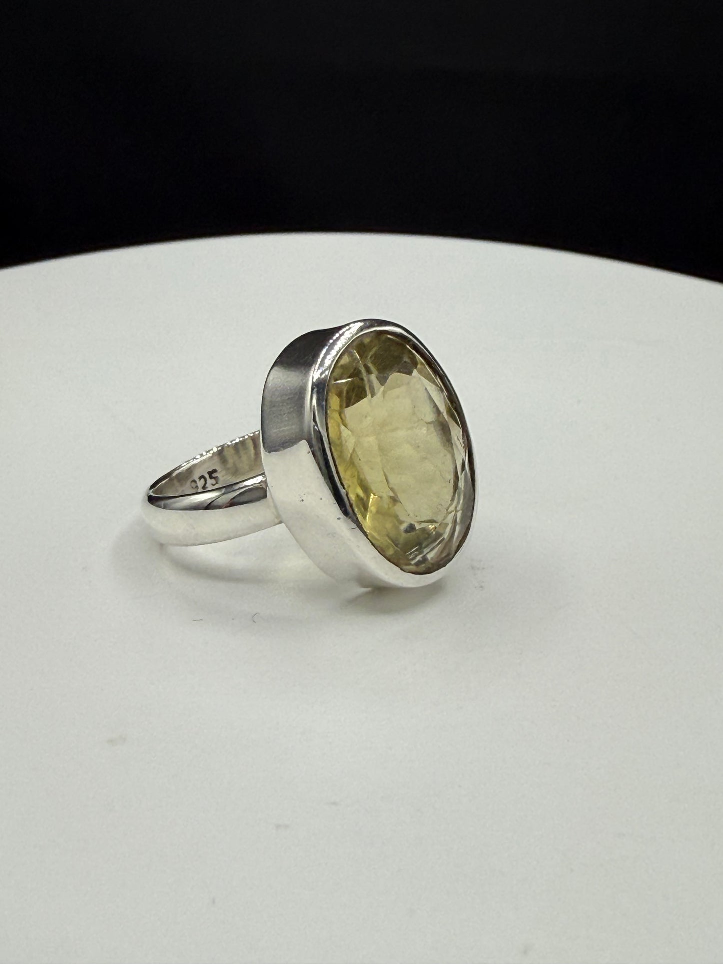 Natural Lemon Citrine Sterling Silver Bezel Set Handmade Ring | Size 7