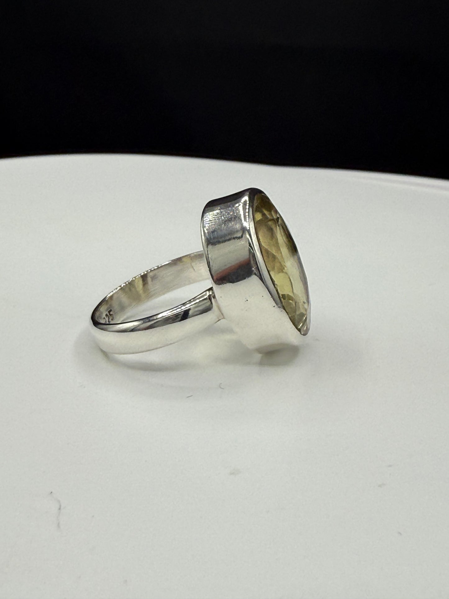 Natural Lemon Citrine Sterling Silver Bezel Set Handmade Ring | Size 7