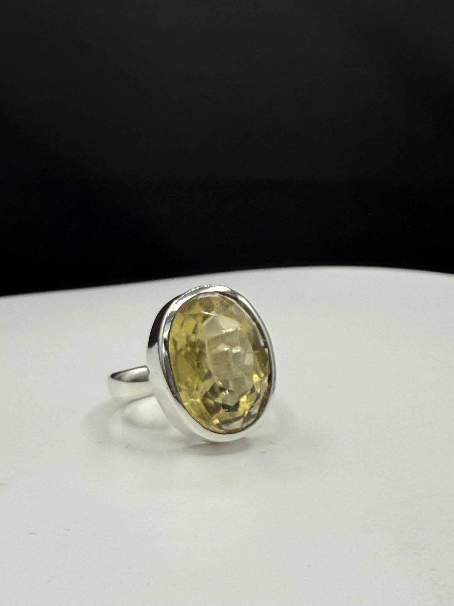 Natural Lemon Citrine Sterling Silver Bezel Set Handmade Ring | Size 7