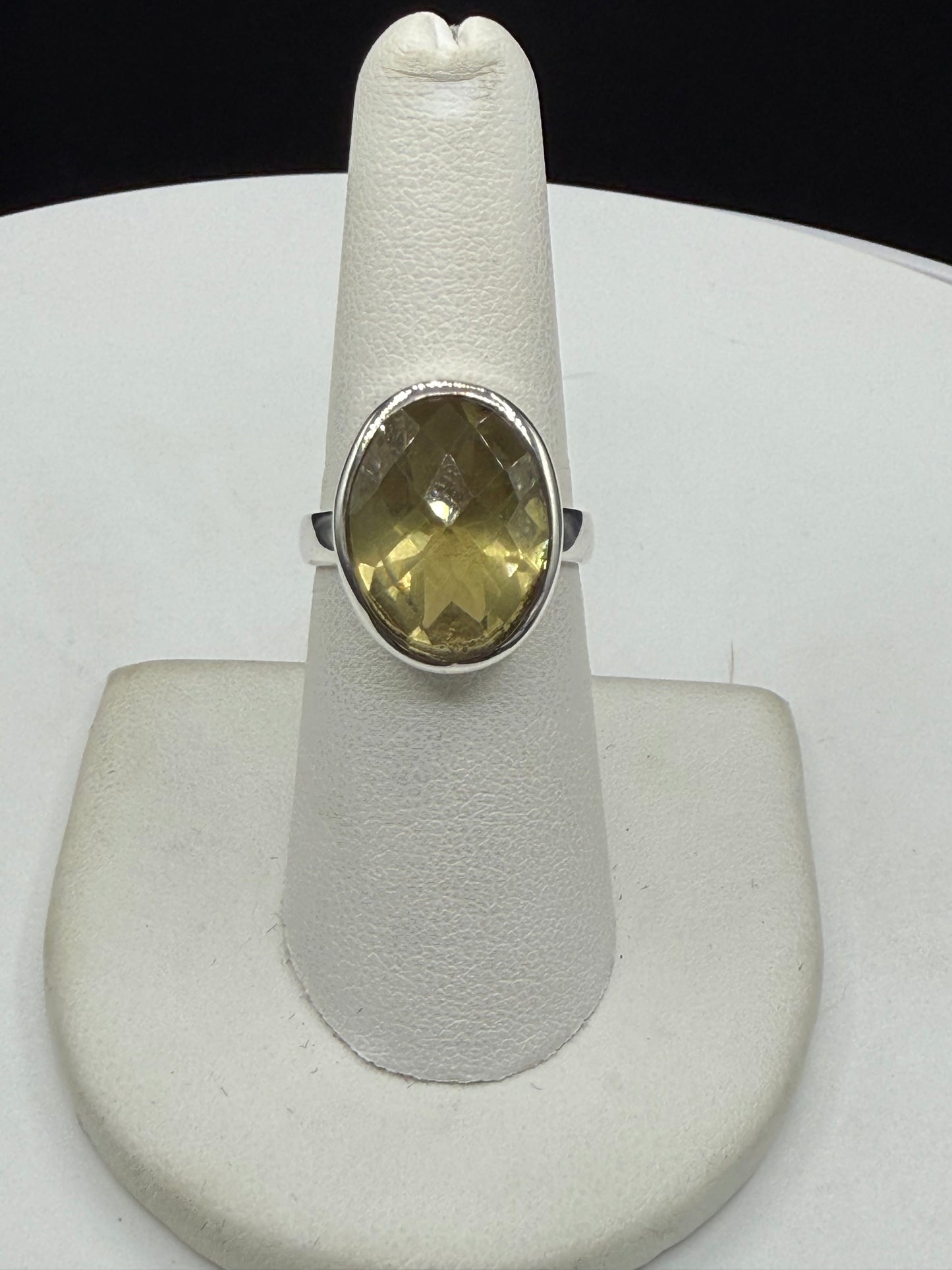 Natural Lemon Citrine Checkerboard Cut Sterling Silver Bezel Set Handmade Ring | Size 7