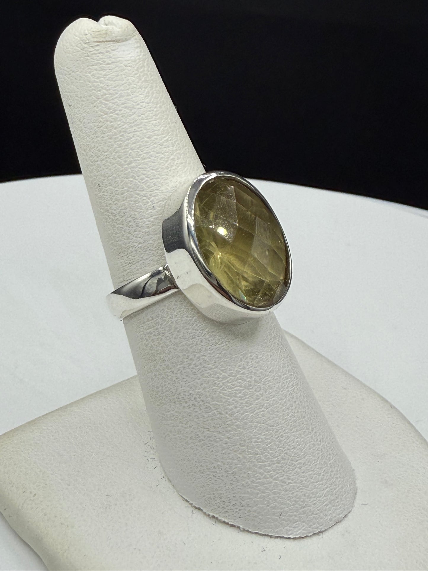 Natural Lemon Citrine Checkerboard Cut Sterling Silver Bezel Set Handmade Ring | Size 7