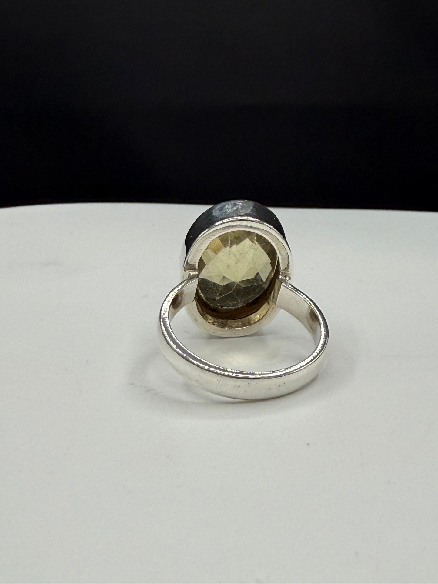 Natural Lemon Citrine Checkerboard Cut Sterling Silver Bezel Set Handmade Ring | Size 7
