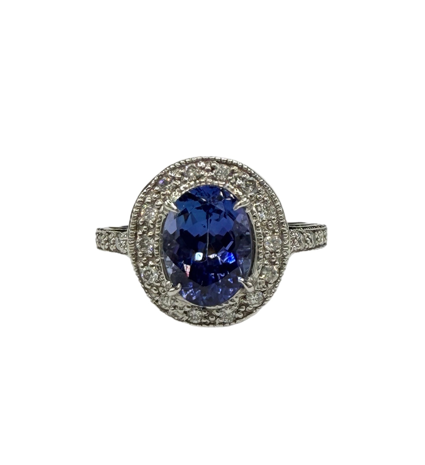 Natural 3.48 Carat Tanzanite & Diamond Platinum Ring – Size 7.5