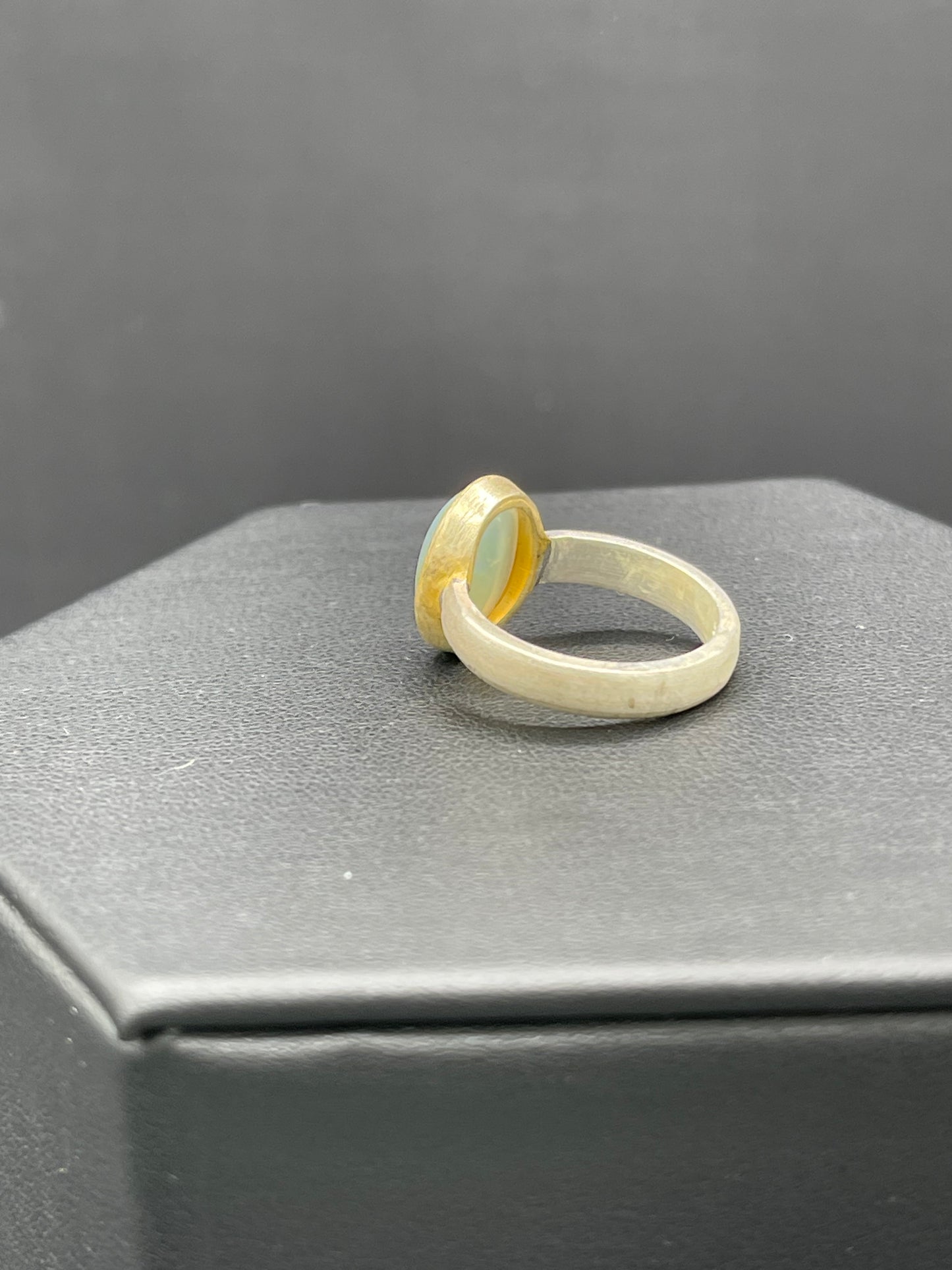 Natural Ethiopian Opal Oval Cut 18k Matte Finish Bezel Sterling Silver Ring (Size 8)