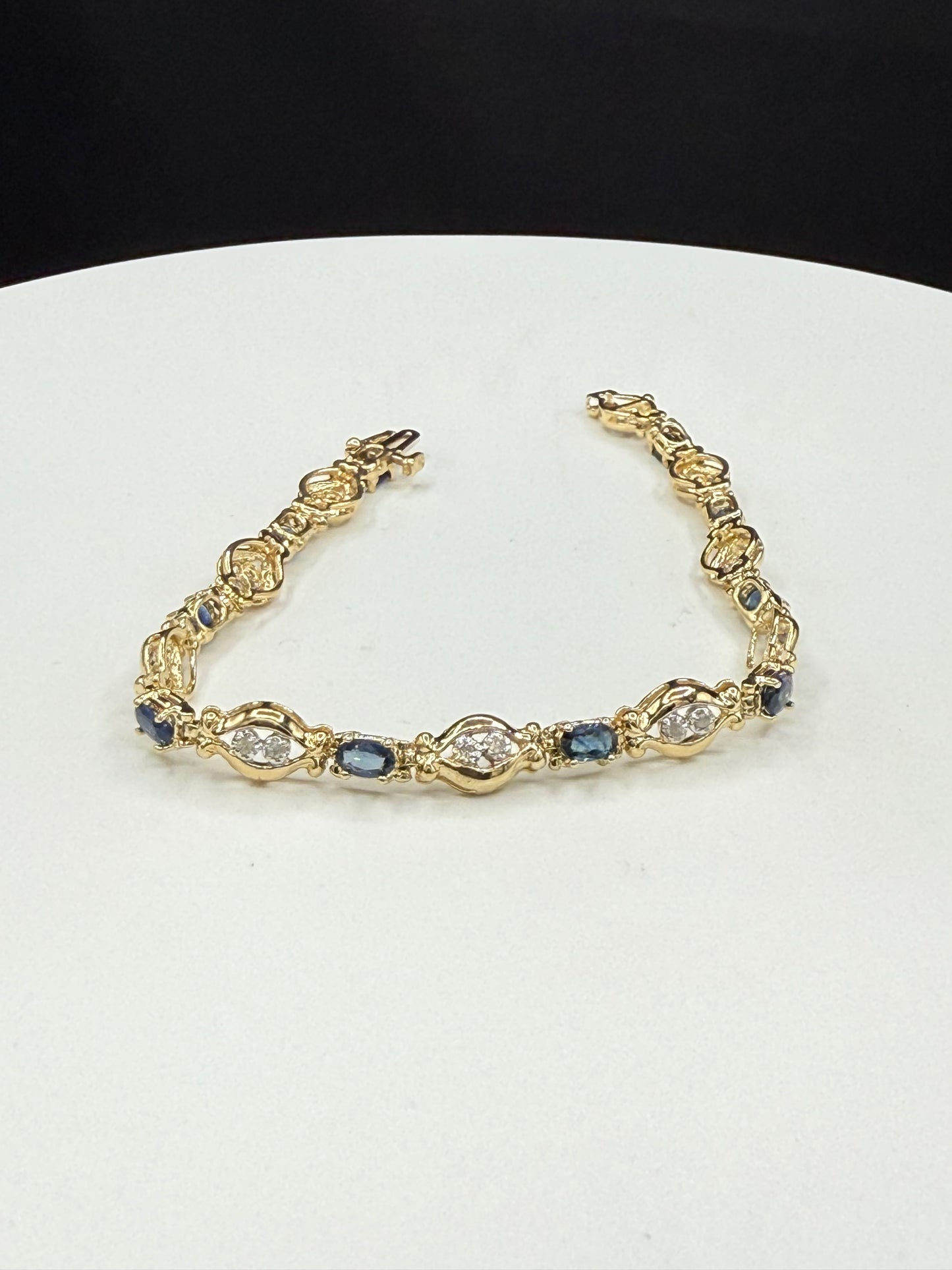 Natural Sapphire & Diamond 14k Yellow Gold Tennis Bracelet | 7.25”
