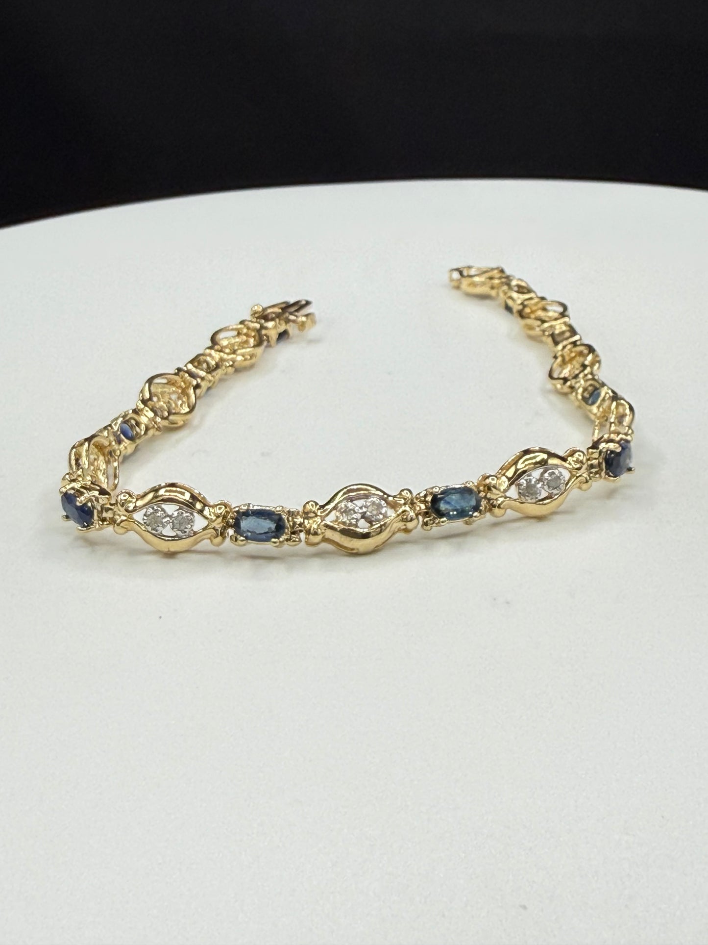 Natural Sapphire & Diamond 14k Yellow Gold Tennis Bracelet | 7.25”