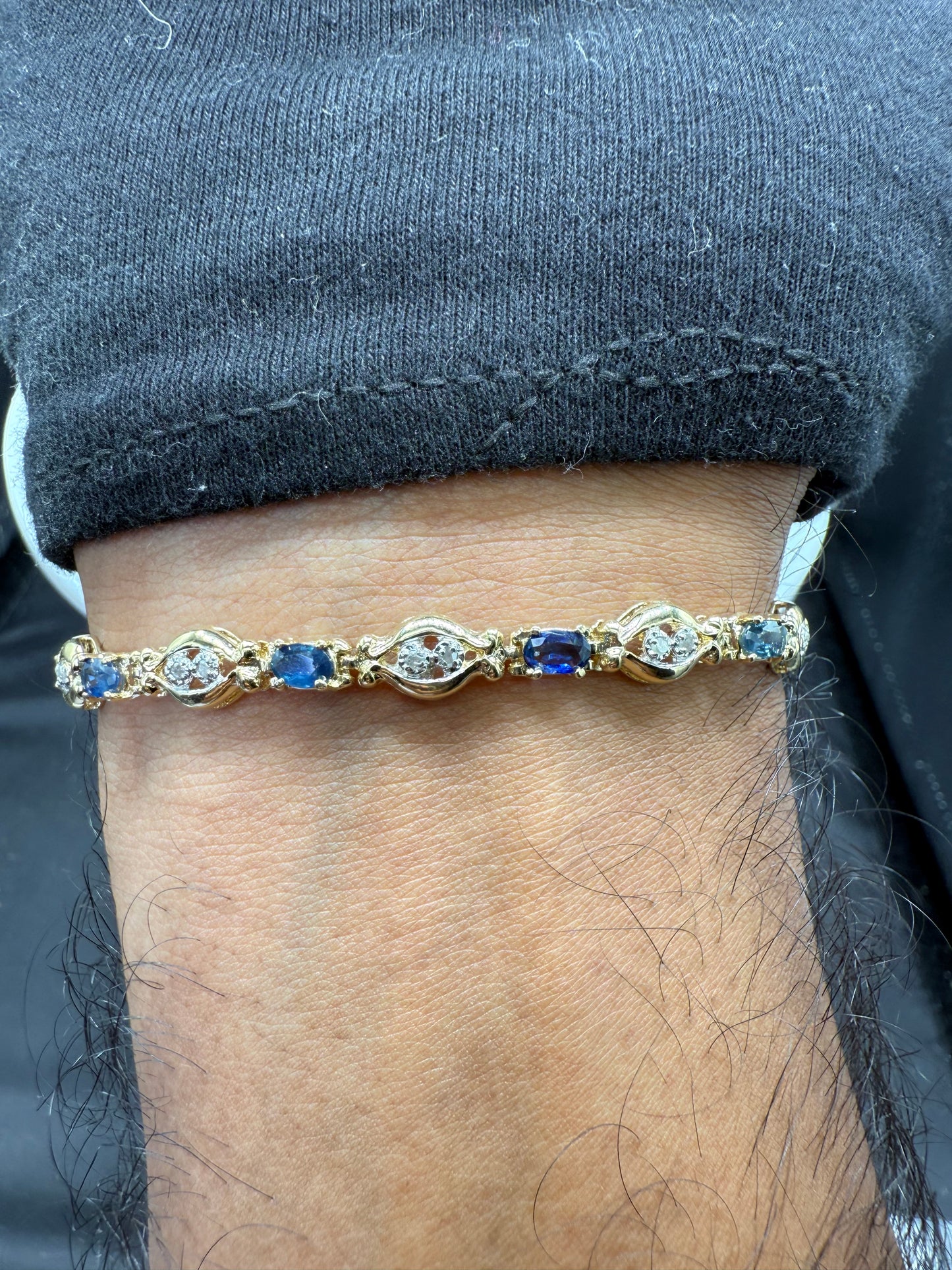 Natural Sapphire & Diamond 14k Yellow Gold Tennis Bracelet | 7.25”