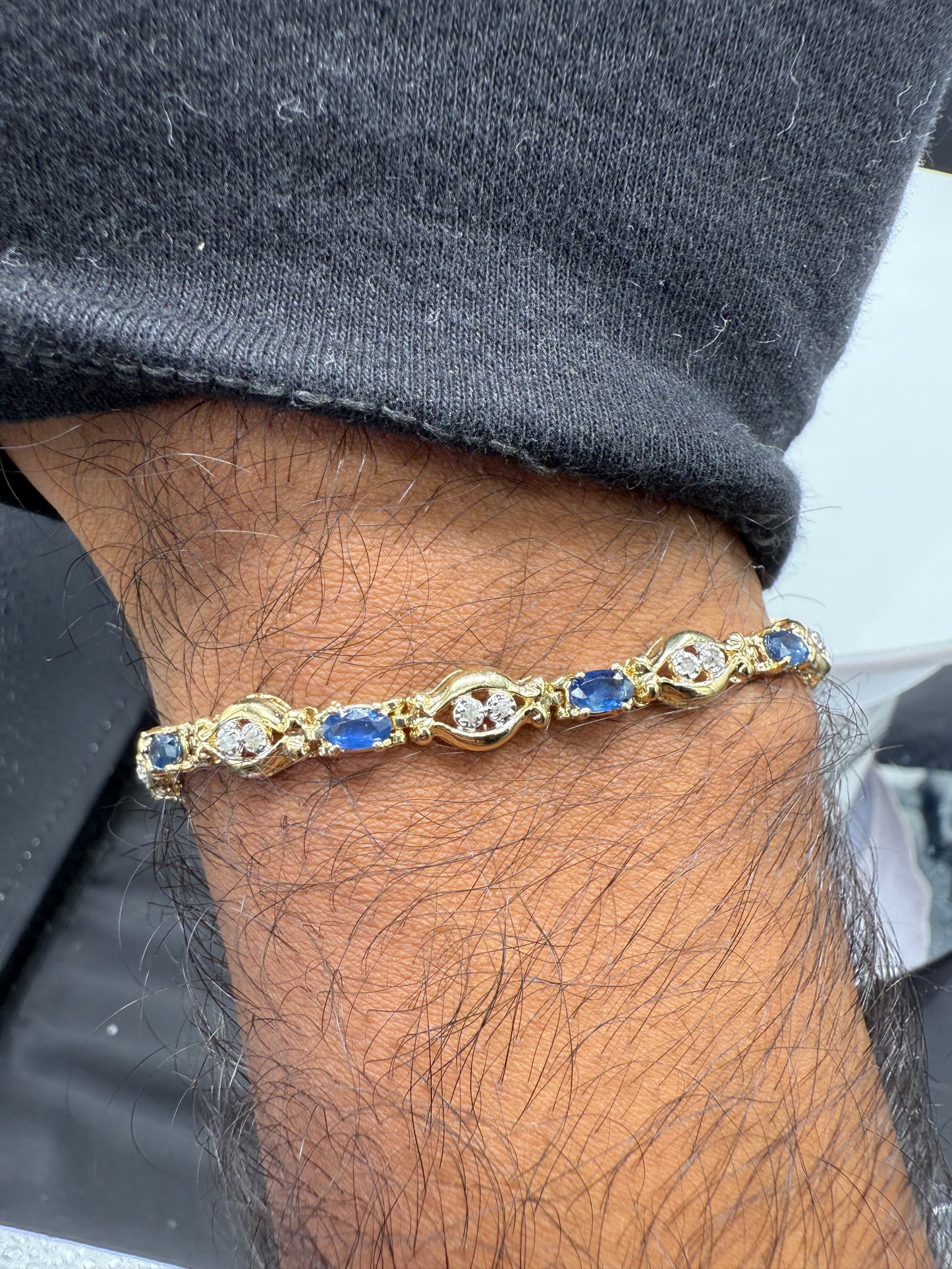 Natural Sapphire & Diamond 14k Yellow Gold Tennis Bracelet | 7.25”