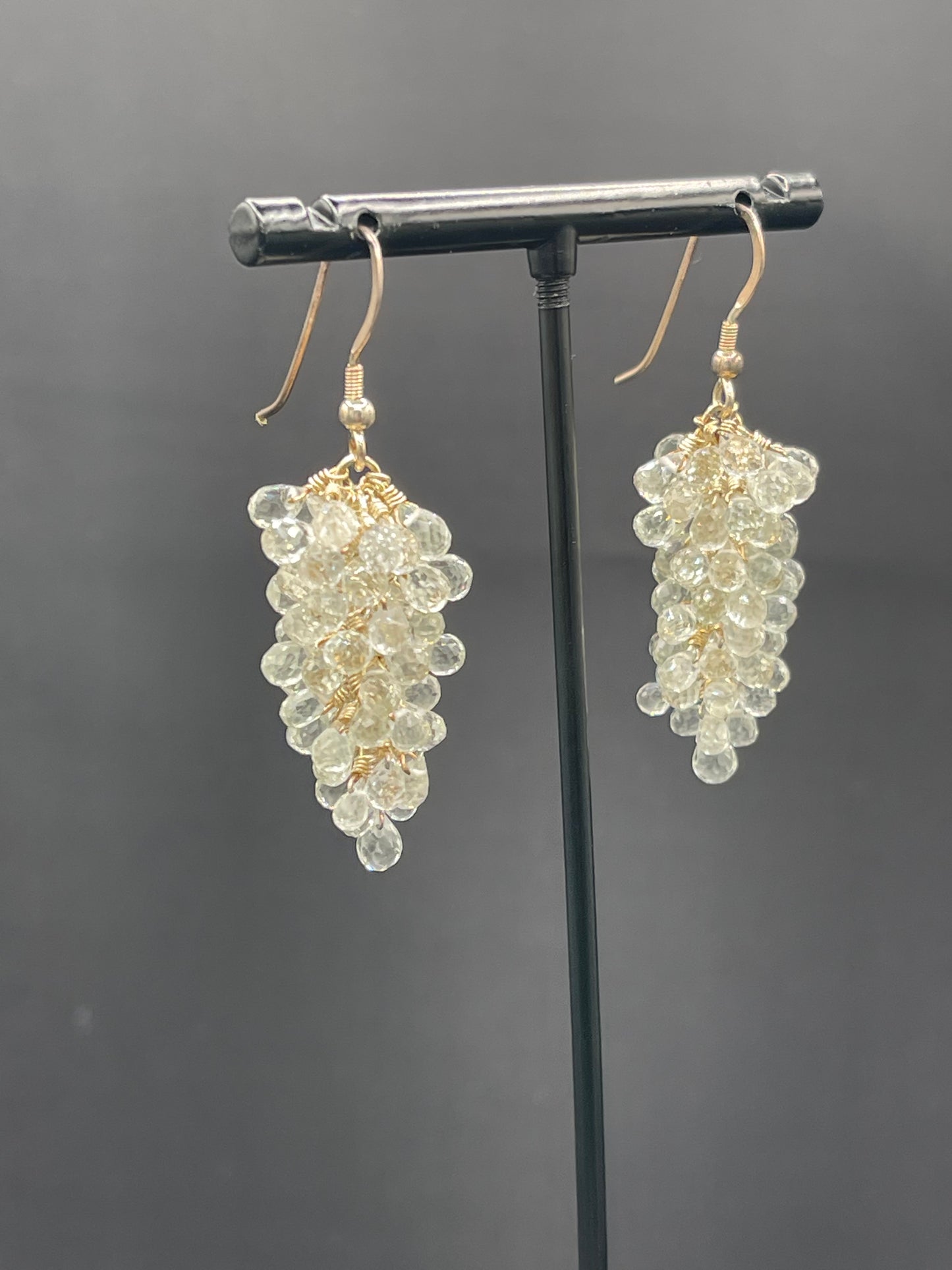 Natural Quartz Crystal Grape Vine Sterling Silver Wire Wrapped Dangle Earrings