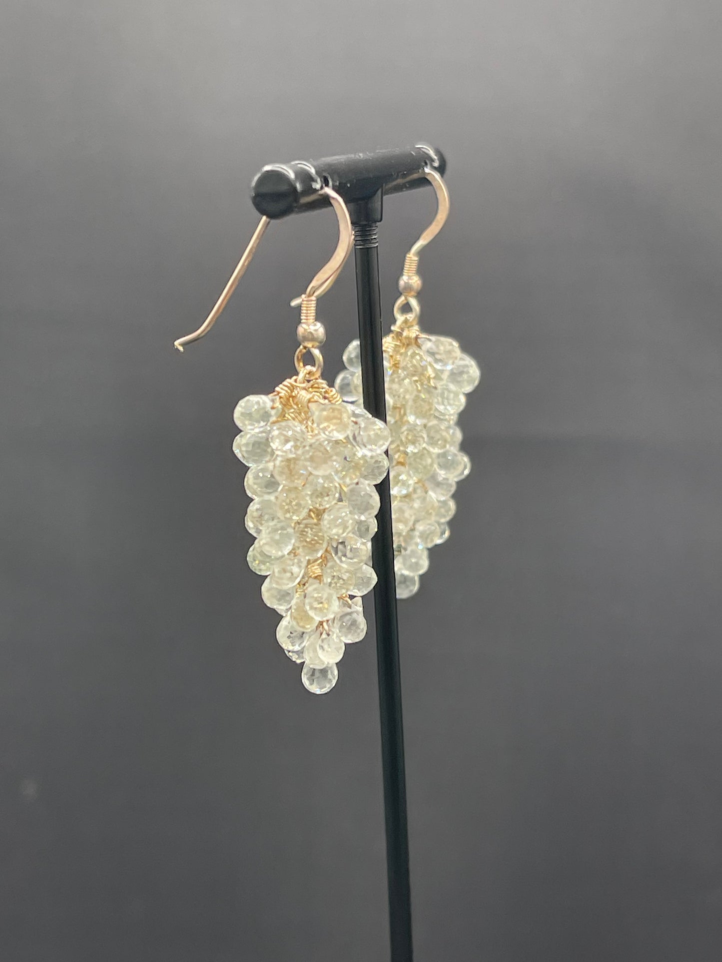 Natural Quartz Crystal Grape Vine Sterling Silver Wire Wrapped Dangle Earrings