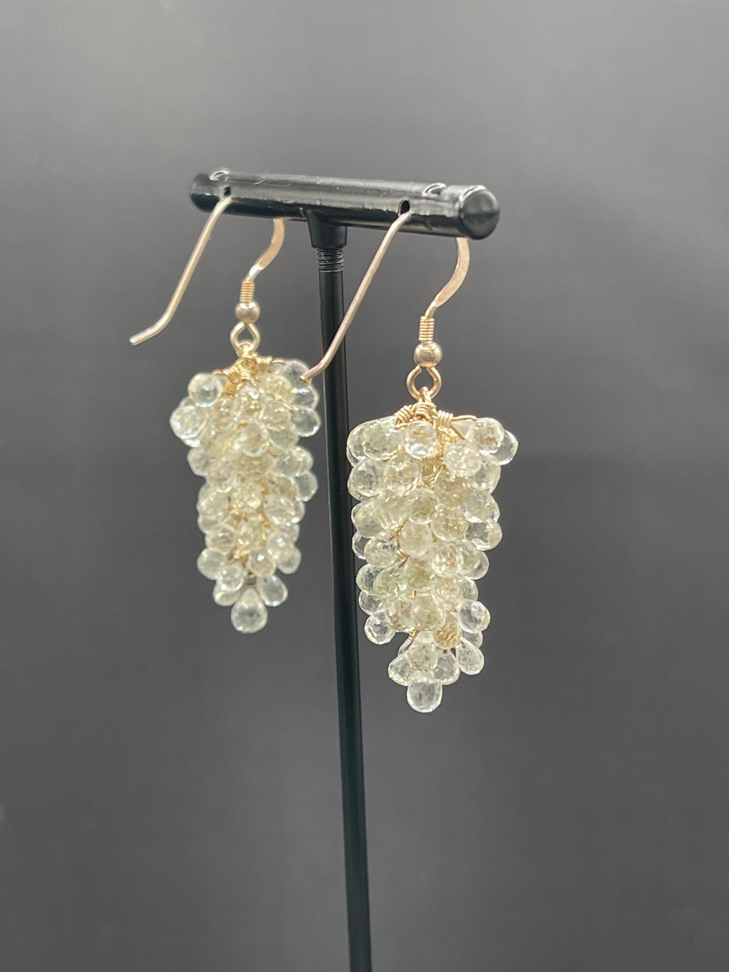 Natural Quartz Crystal Grape Vine Sterling Silver Wire Wrapped Dangle Earrings