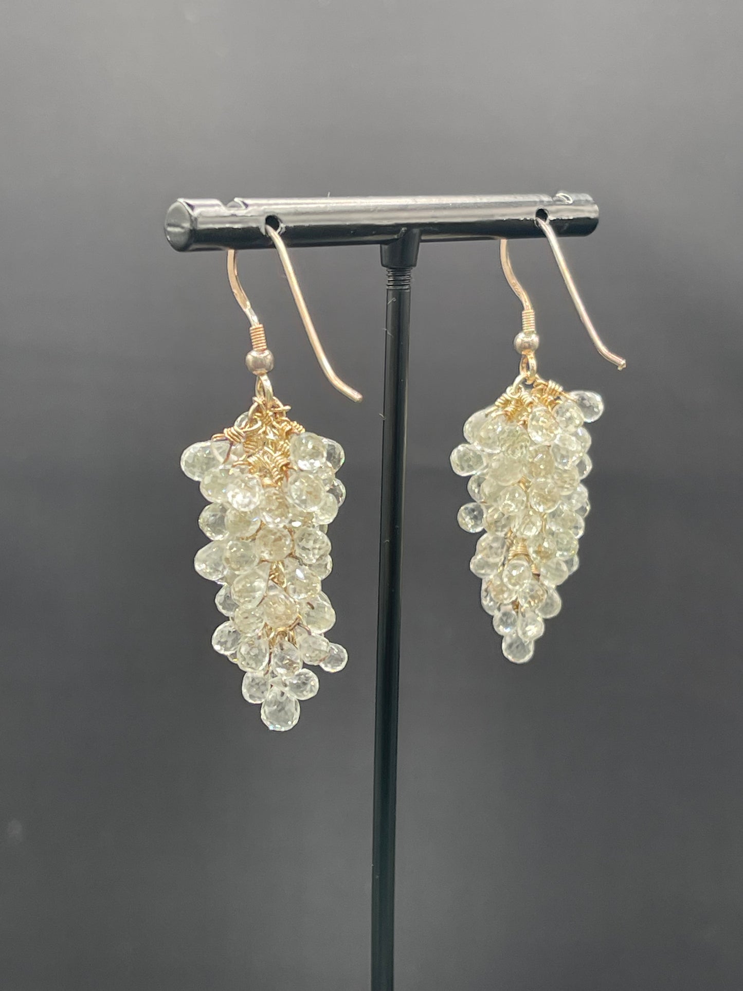 Natural Quartz Crystal Grape Vine Sterling Silver Wire Wrapped Dangle Earrings