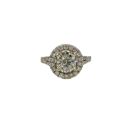 1.92 Carat Natural Diamond Old European Cut 18k White Gold Engagement Ring (Size 6.5)