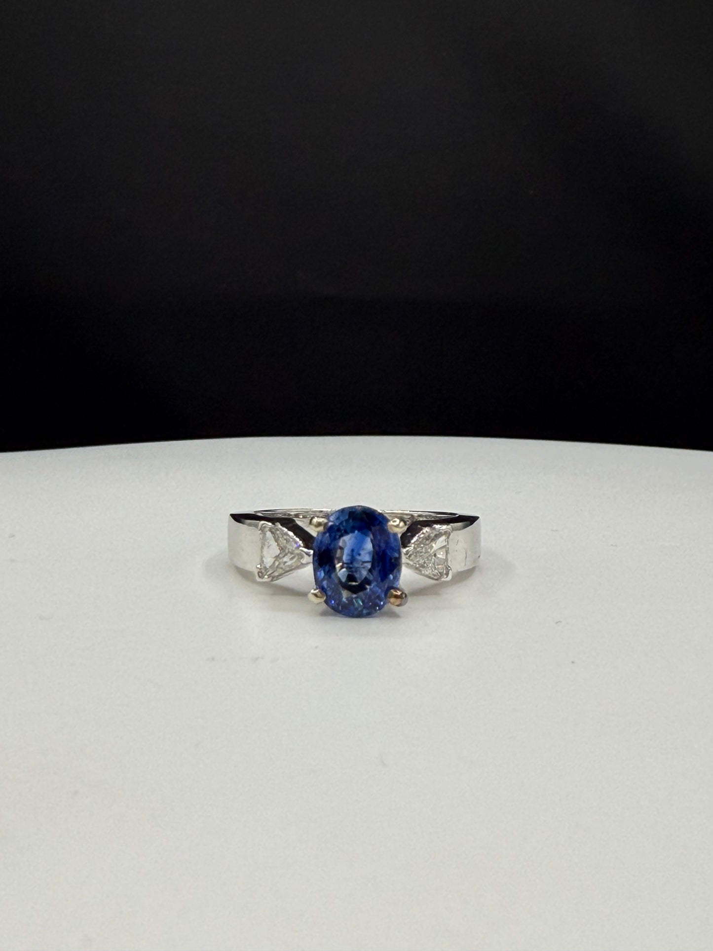 Natural Blue Sapphire & Diamond 14k White Gold Ring (Size 7)