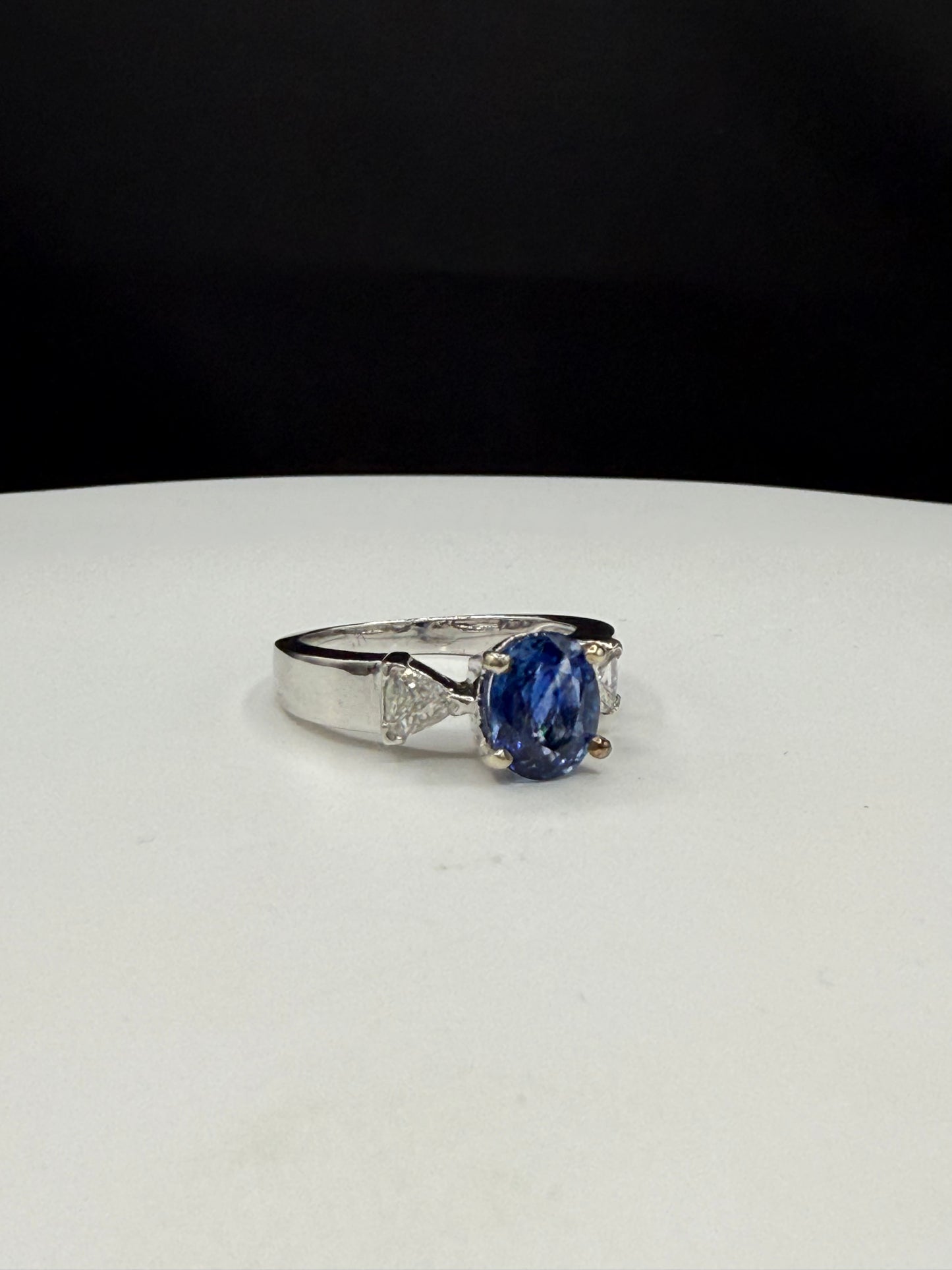 Natural Blue Sapphire & Diamond 14k White Gold Ring (Size 7)