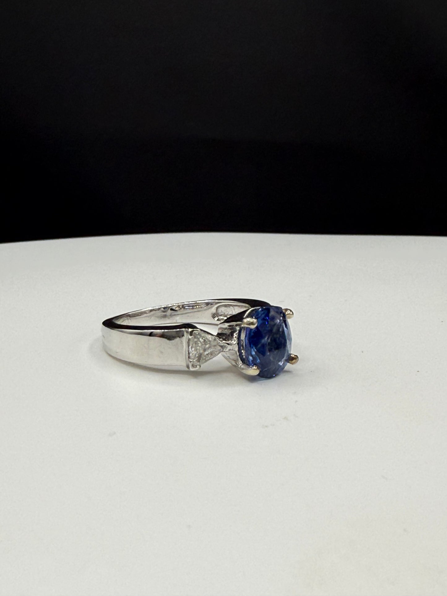 Natural Blue Sapphire & Diamond 14k White Gold Ring (Size 7)