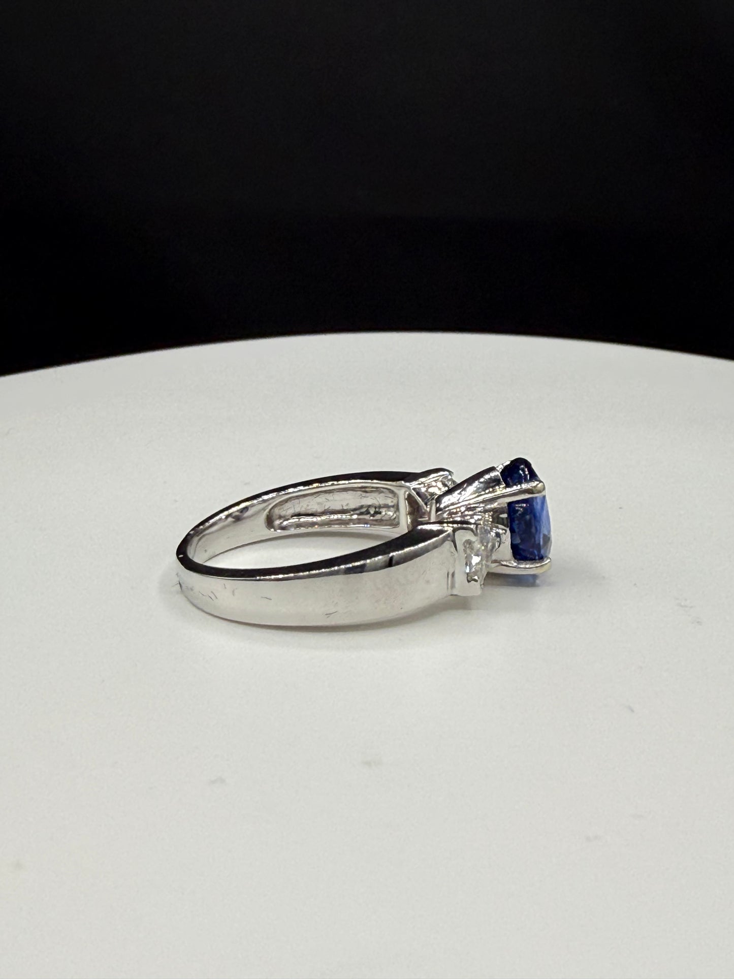Natural Blue Sapphire & Diamond 14k White Gold Ring (Size 7)