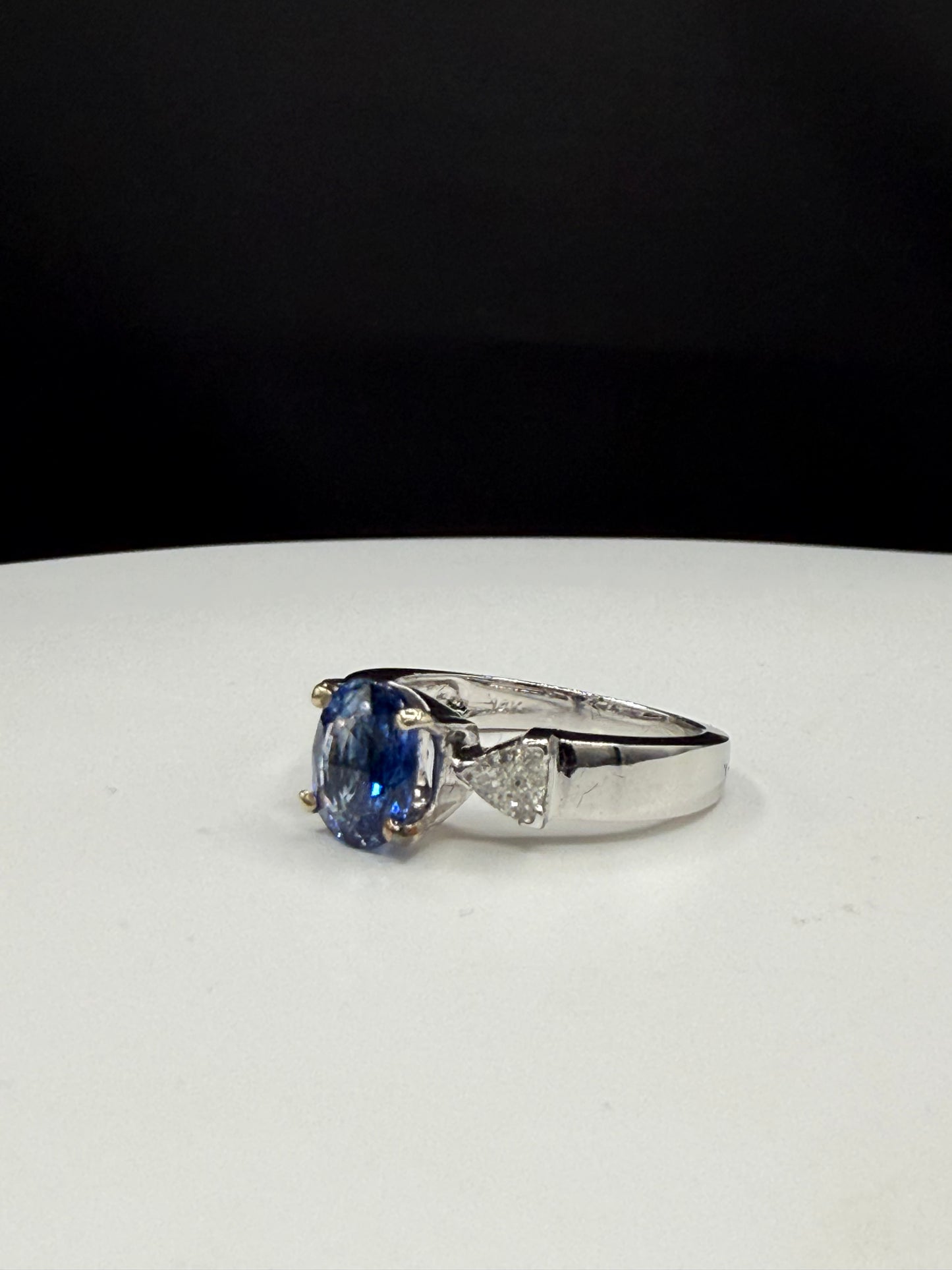 Natural Blue Sapphire & Diamond 14k White Gold Ring (Size 7)