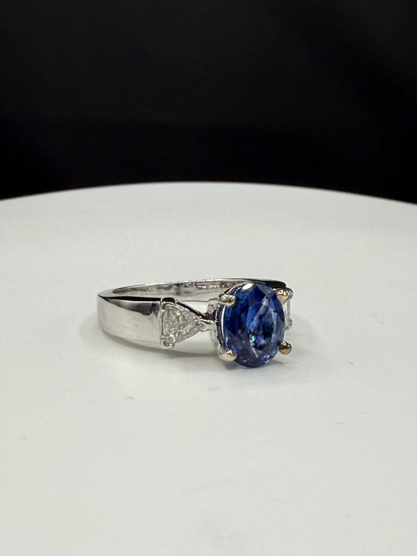 Natural Blue Sapphire & Diamond 14k White Gold Ring (Size 7)