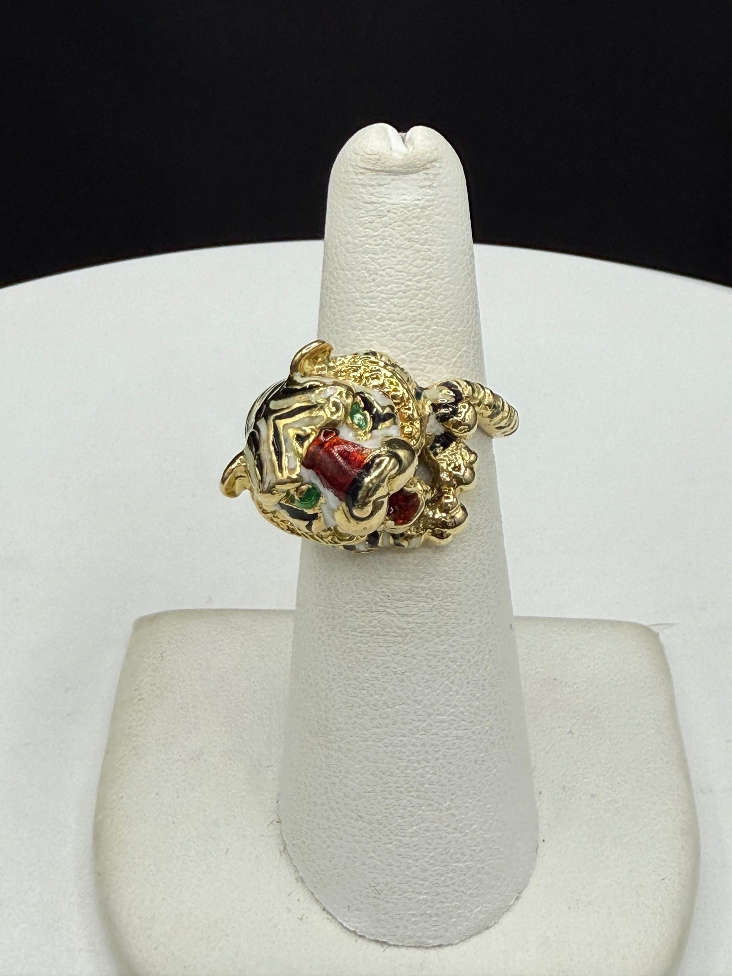 Vintage Hammerman Brothers 18K Gold Enamel Tiger Ring | Size 5