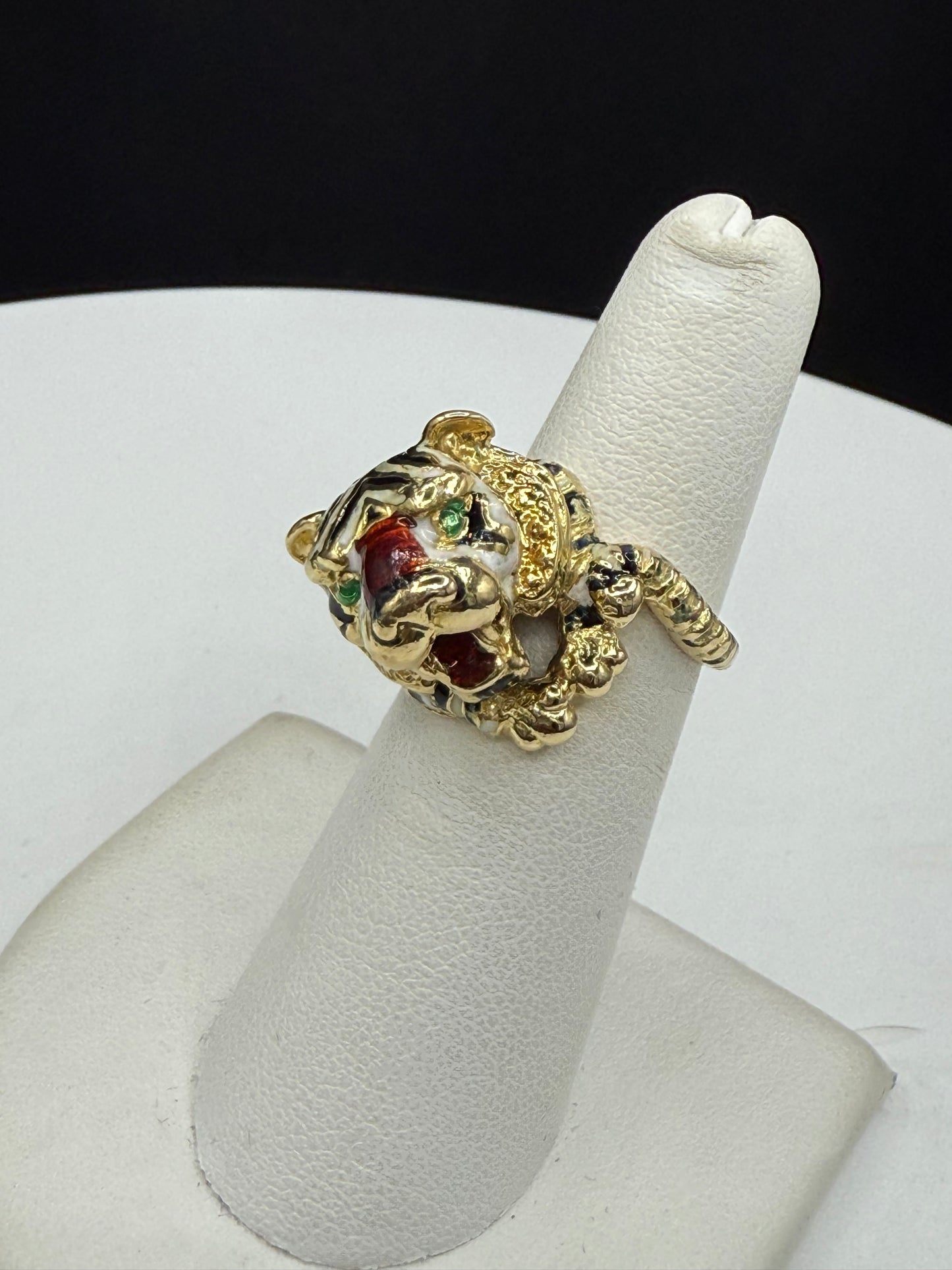 Vintage Hammerman Brothers 18K Gold Enamel Tiger Ring | Size 5