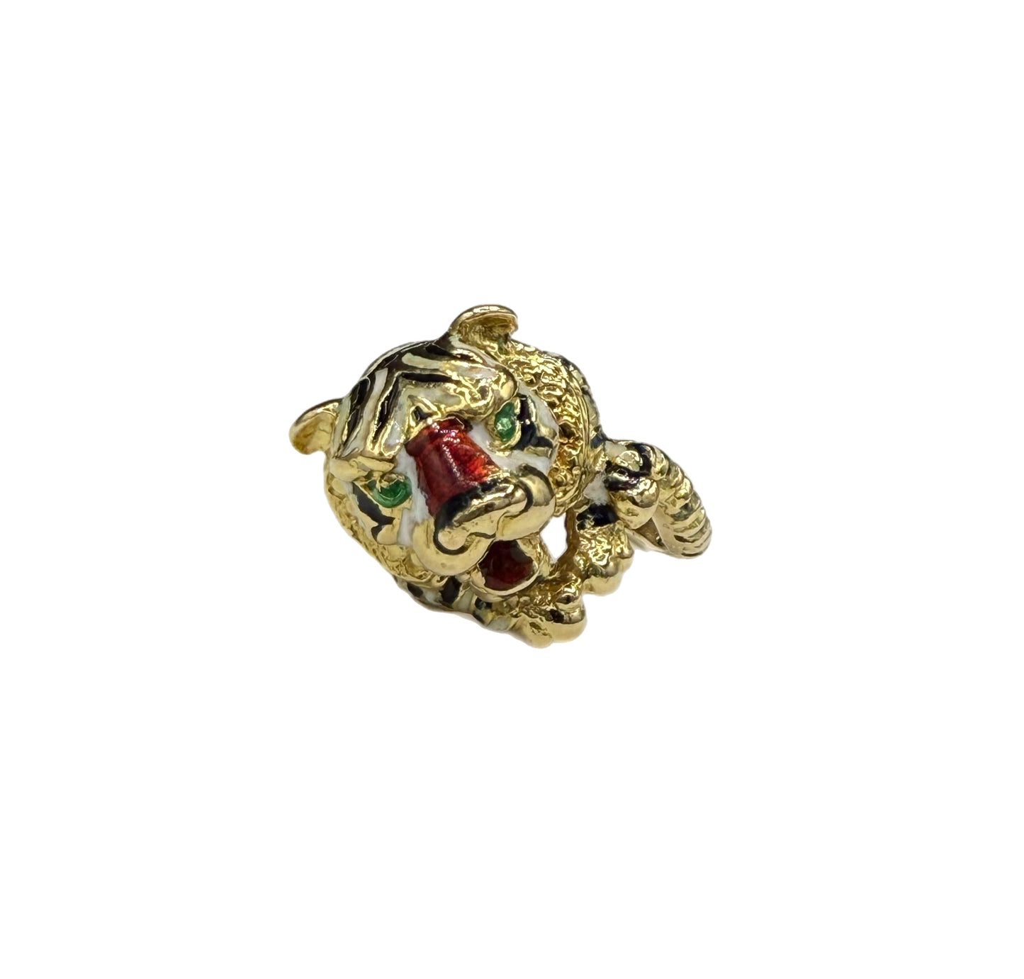 Vintage Hammerman Brothers 18K Gold Enamel Tiger Ring | Size 5