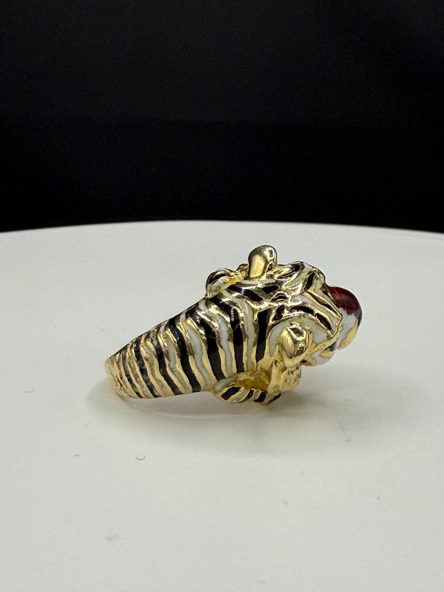 Vintage Hammerman Brothers 18K Gold Enamel Tiger Ring | Size 5