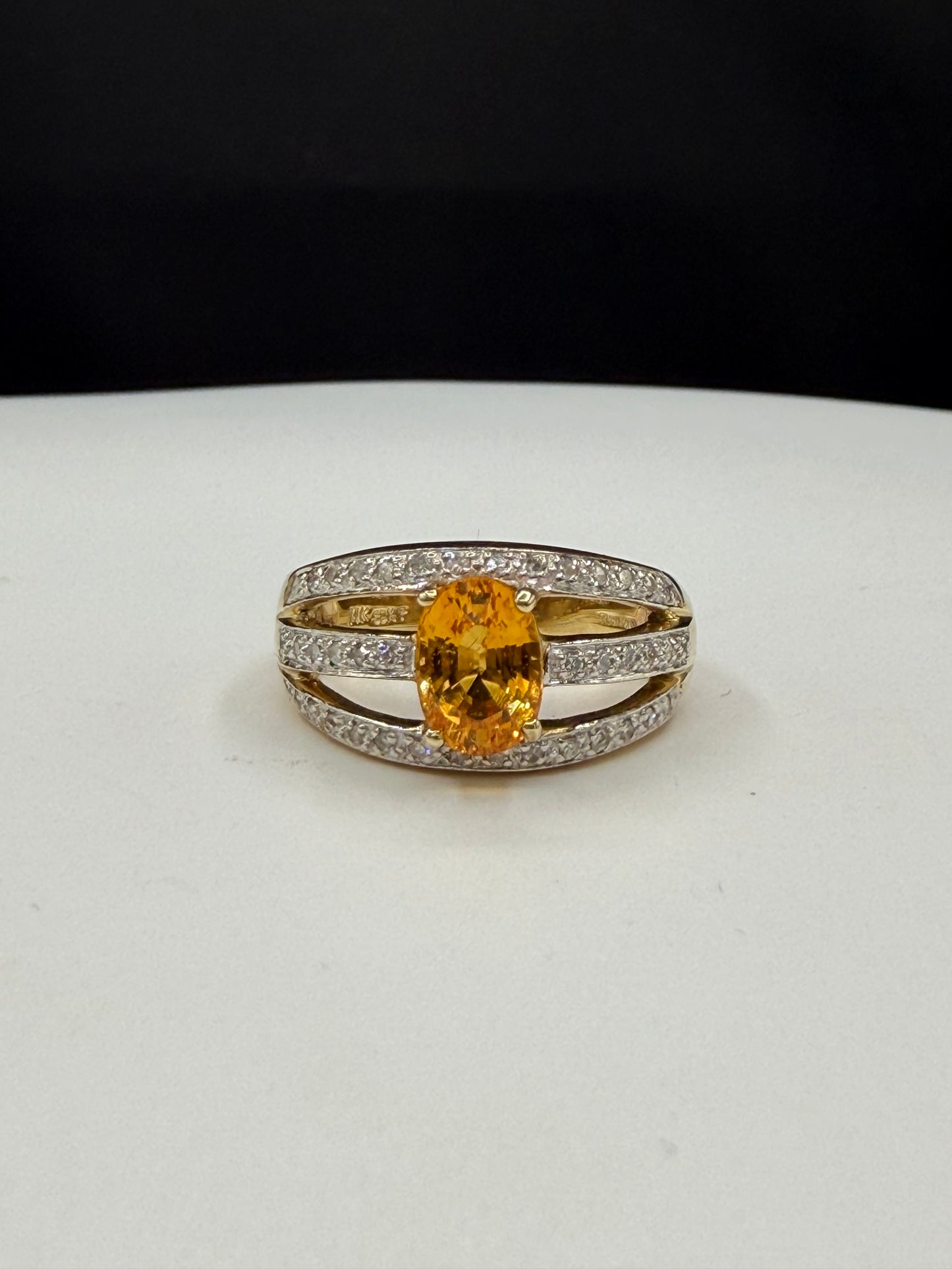 Vintage Natural Yellow Sapphire & Diamond Ring 14K Yellow Gold (Size 7)