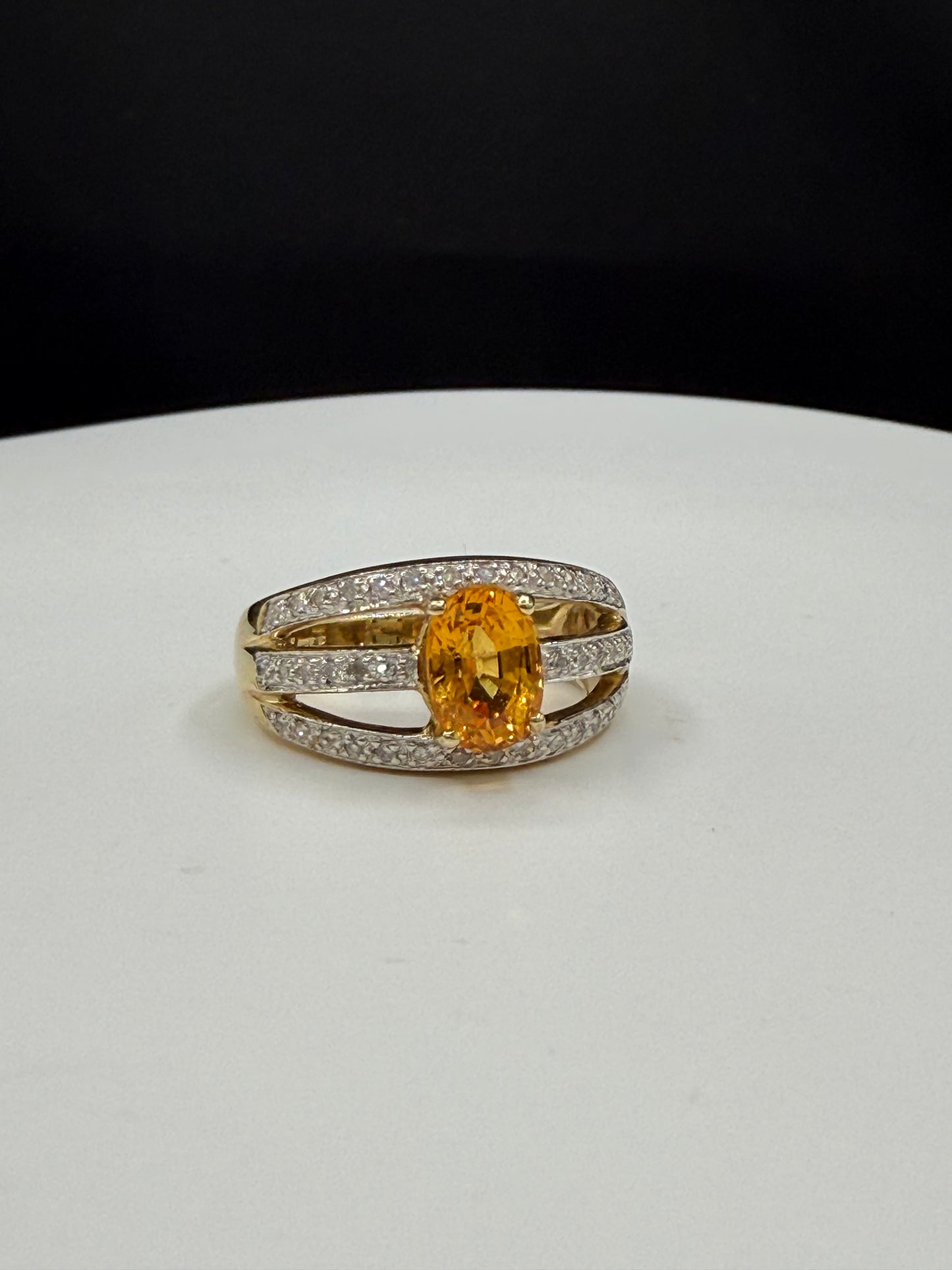 Vintage Natural Yellow Sapphire & Diamond Ring 14K Yellow Gold (Size 7)