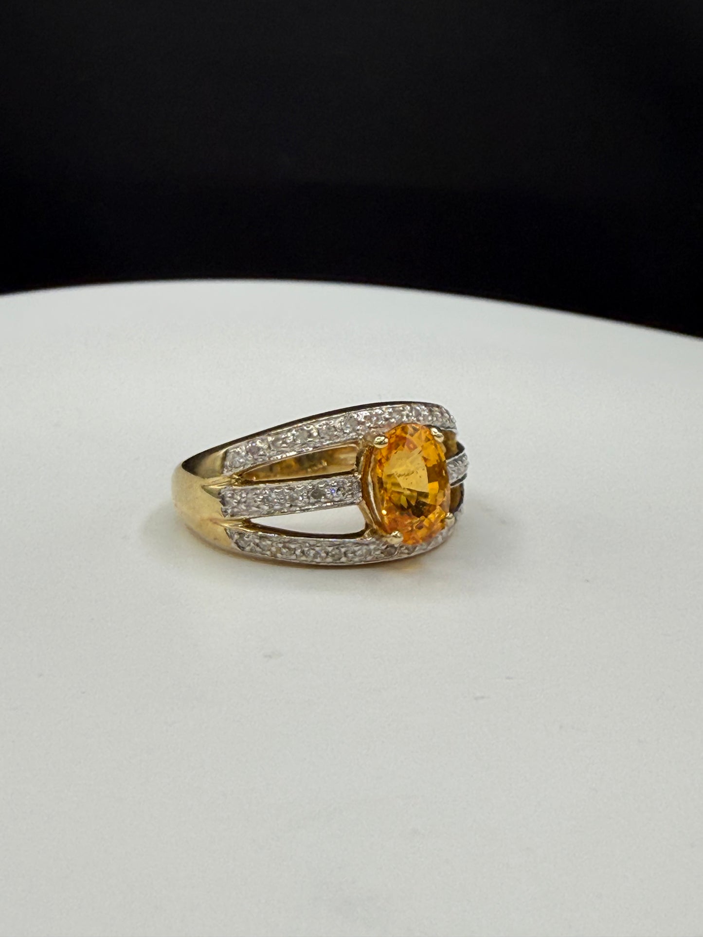 Vintage Natural Yellow Sapphire & Diamond Ring 14K Yellow Gold (Size 7)