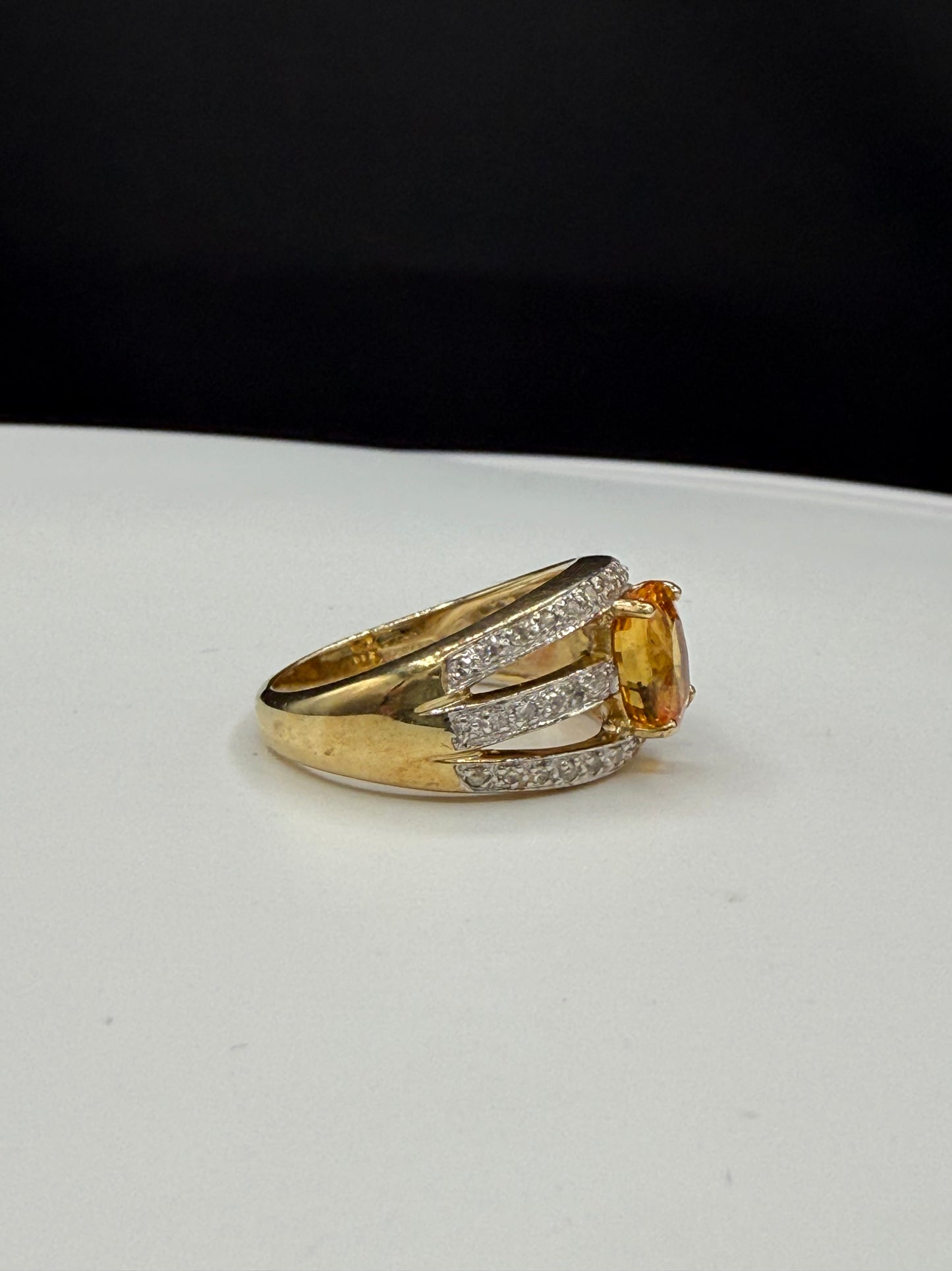 Vintage Natural Yellow Sapphire & Diamond Ring 14K Yellow Gold (Size 7)