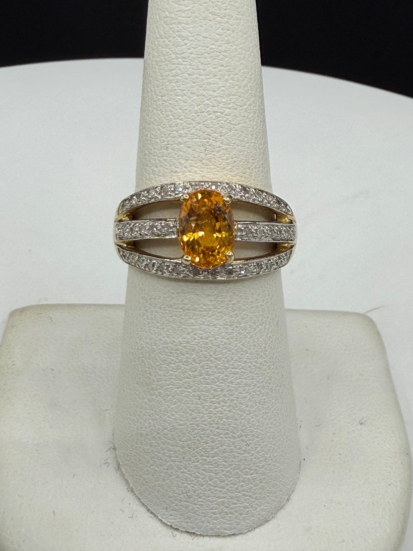 Vintage Natural Yellow Sapphire & Diamond Ring 14K Yellow Gold (Size 7)