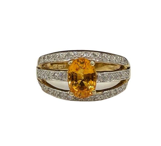 Vintage Natural Yellow Sapphire & Diamond Ring 14K Yellow Gold (Size 7)