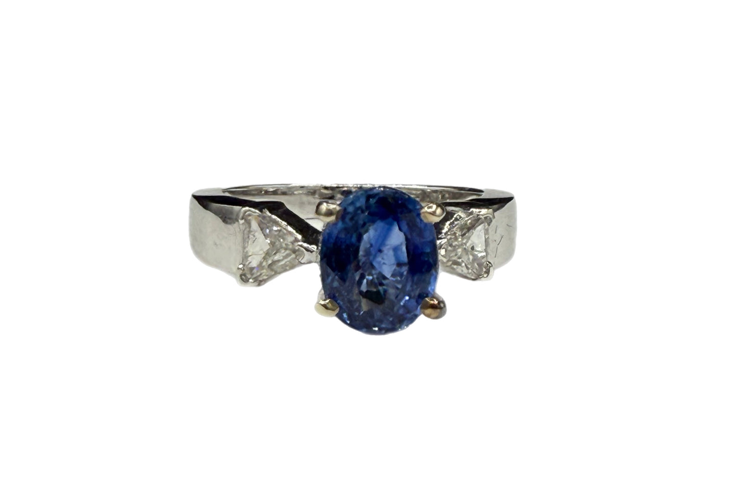 Natural Blue Sapphire & Diamond 14k White Gold Ring (Size 7)