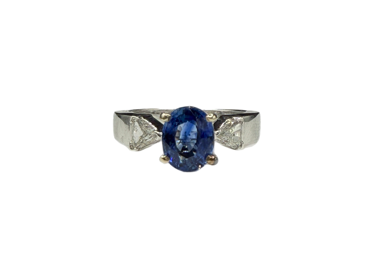 Natural Blue Sapphire & Diamond 14k White Gold Ring (Size 7)