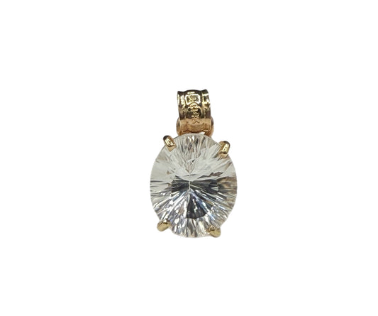 5.11 Carat Natural White Topaz 14k Yellow Gold Pendant | Fantasy Lasercut